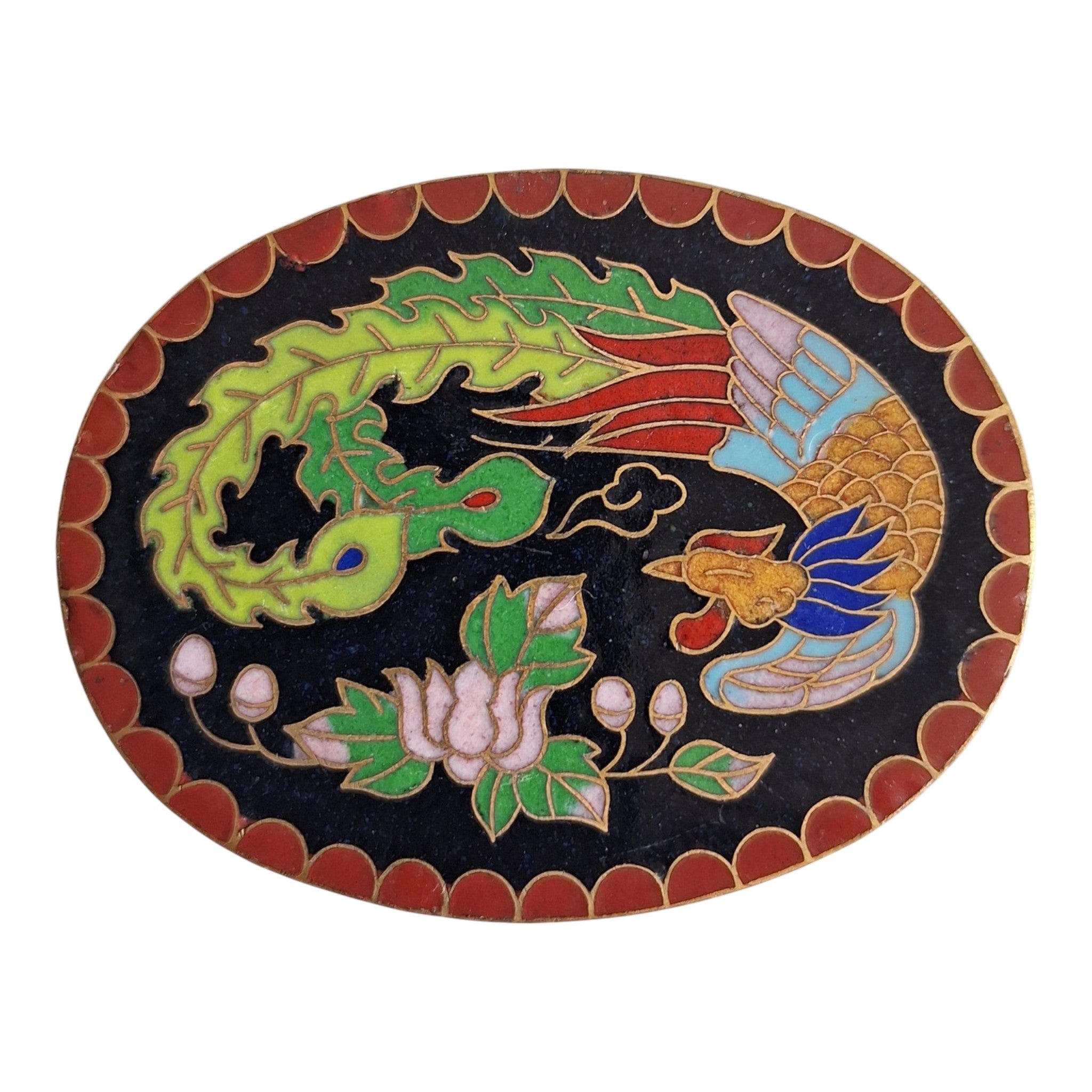 Ovales Cloisonné-Kästchen mit Phönixmotiv