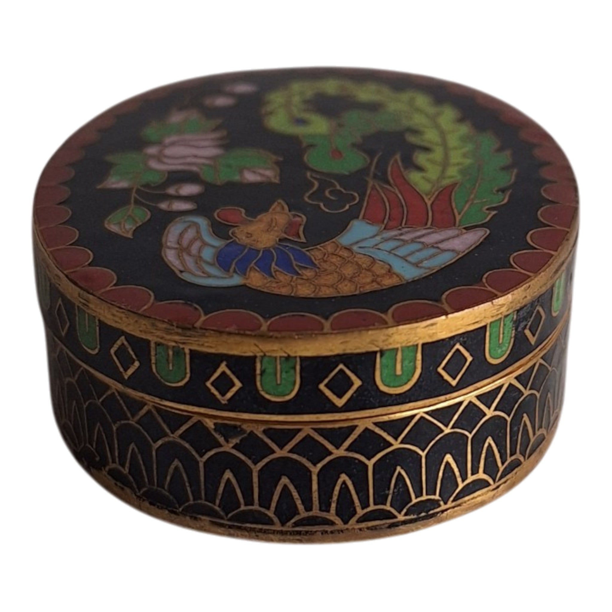 Ovales Cloisonné-Kästchen mit Phönixmotiv