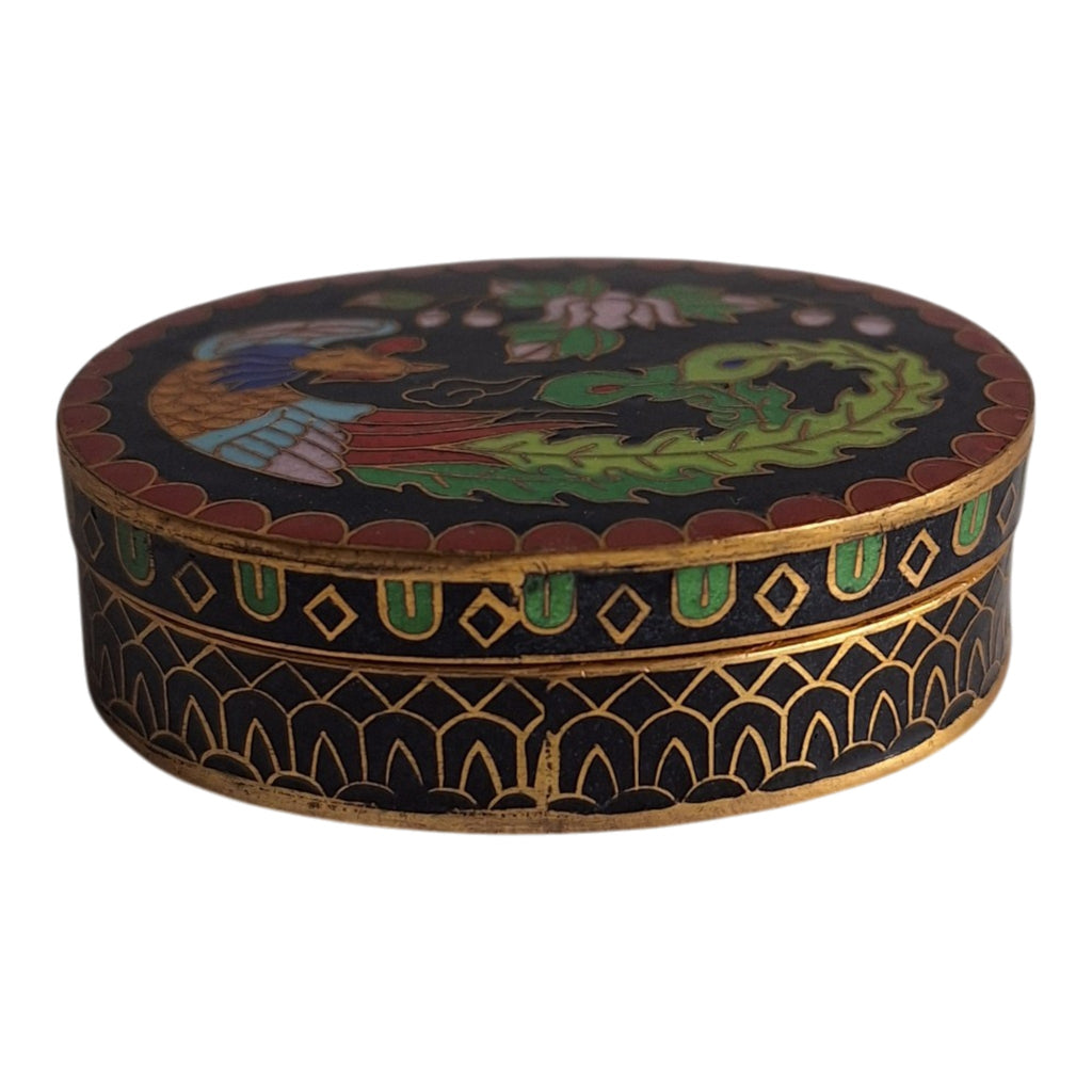 Ovales Cloisonné-Kästchen mit Phönixmotiv