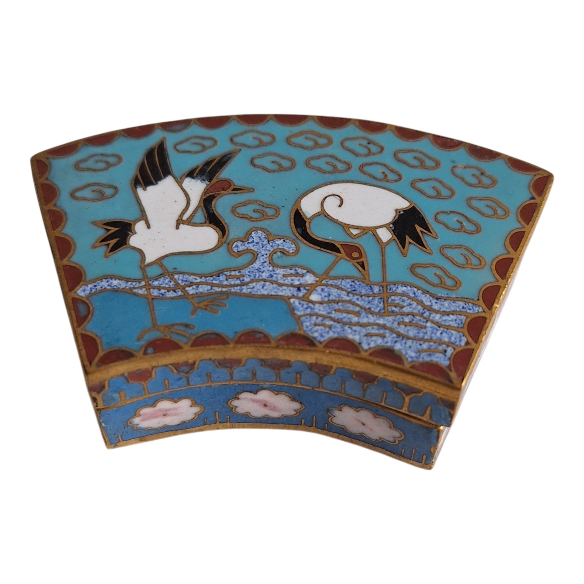 Halbrunde Cloisonné-Schachtel mit Paradiesvögeln