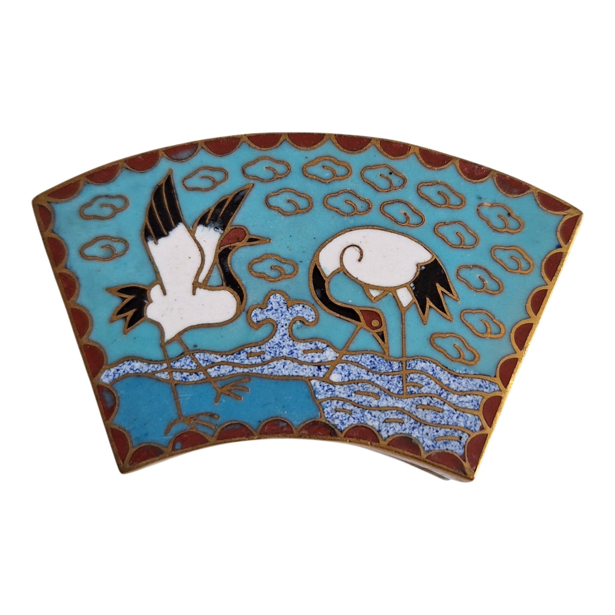 Halbrunde Cloisonné-Schachtel mit Paradiesvögeln