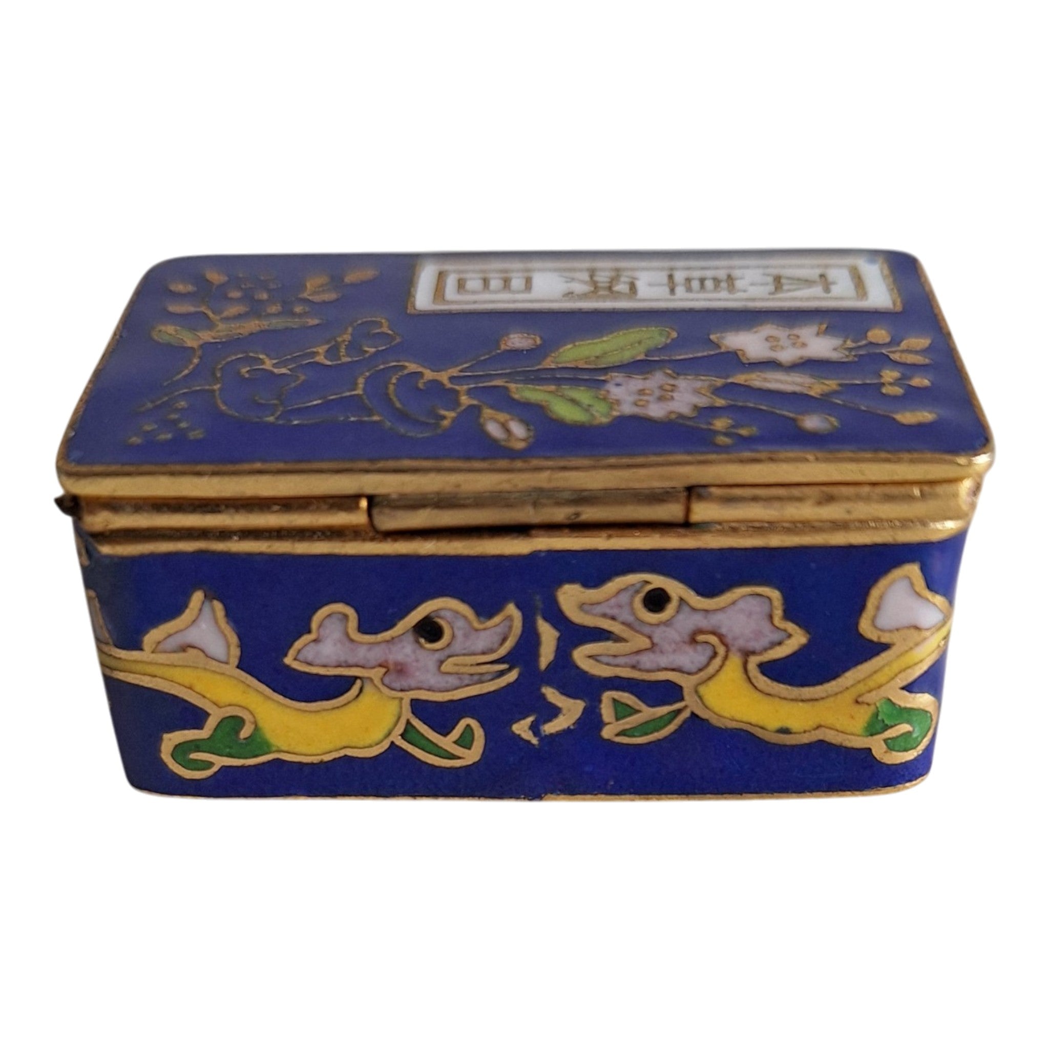 Rechteckige Cloisonné-Schachtel mit Flora und Fischen