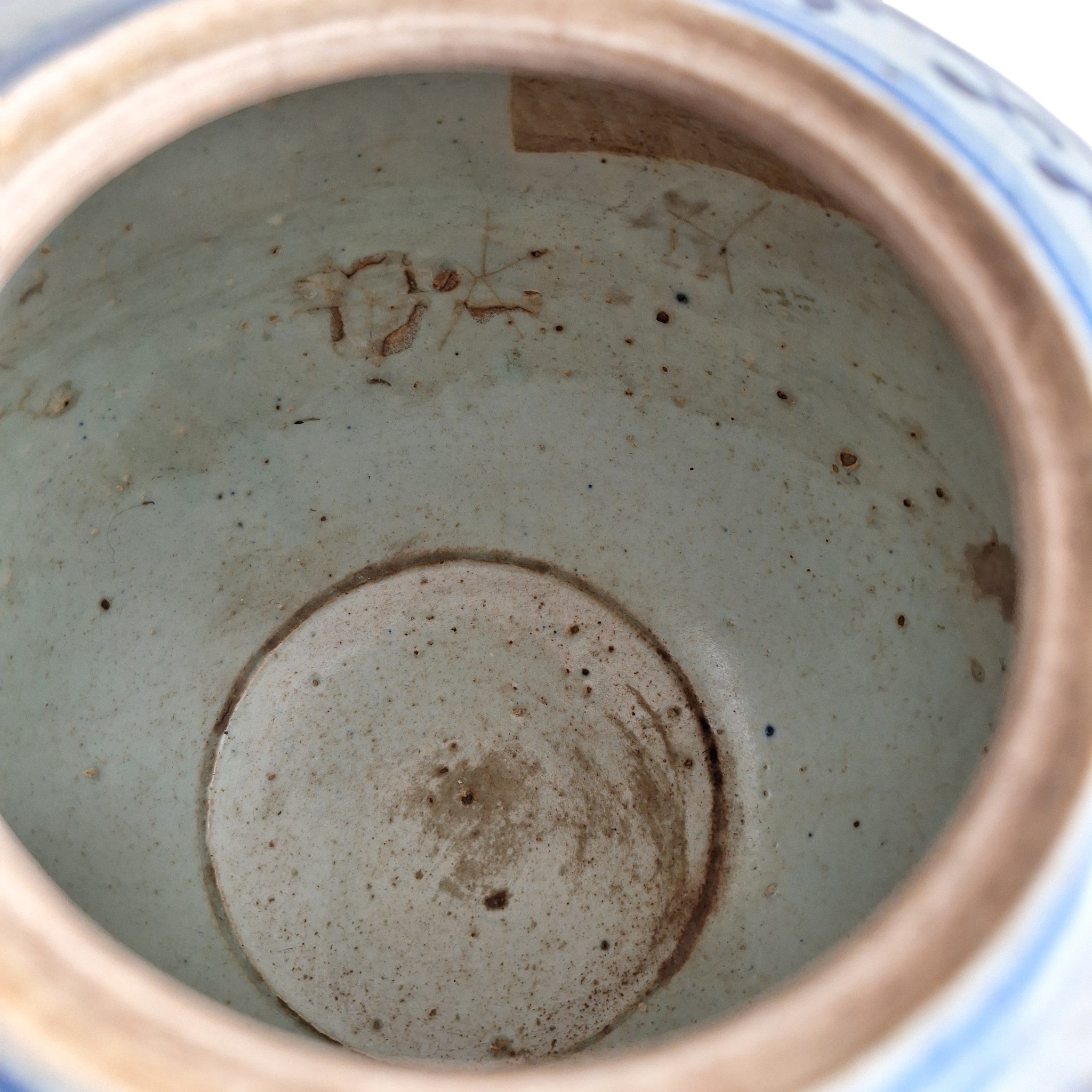 Chinesischer blau-weißer Ingwertopf mit handgemalten Blumenmotiven