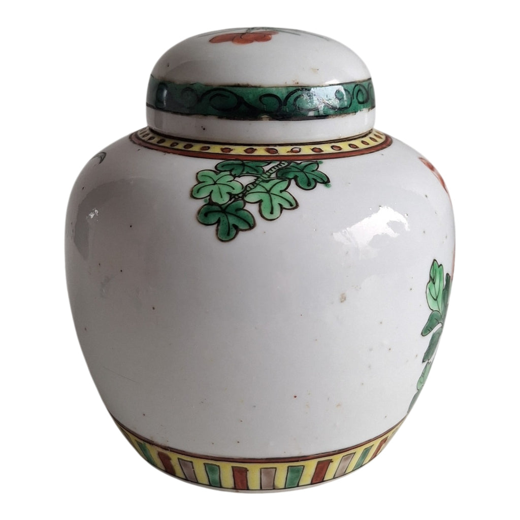 Chinesisches Ingwergefäß mit Deckel, Famille Verte – Phönix und florale Motive