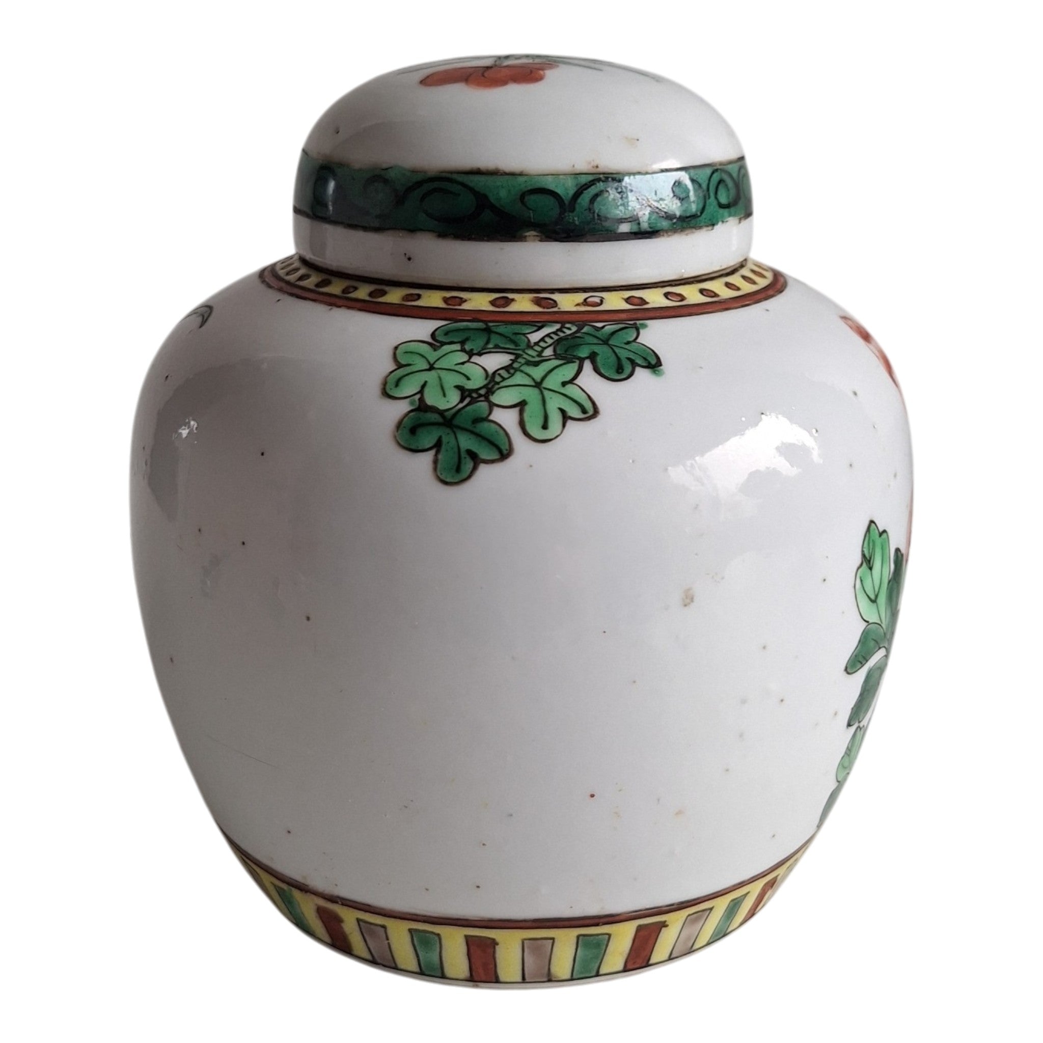 Chinesisches Ingwergefäß mit Deckel, Famille Verte – Phönix und florale Motive