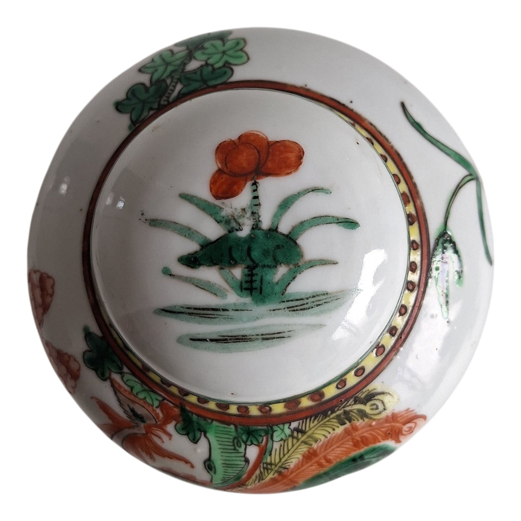 Chinesisches Ingwergefäß mit Deckel, Famille Verte – Phönix und florale Motive