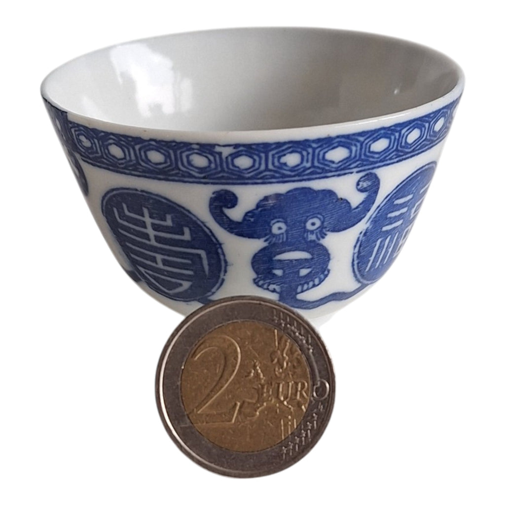 Chinees Blauw-Wit Porseleinen Kommetje — Gelukskarakter en Vleermuismotief