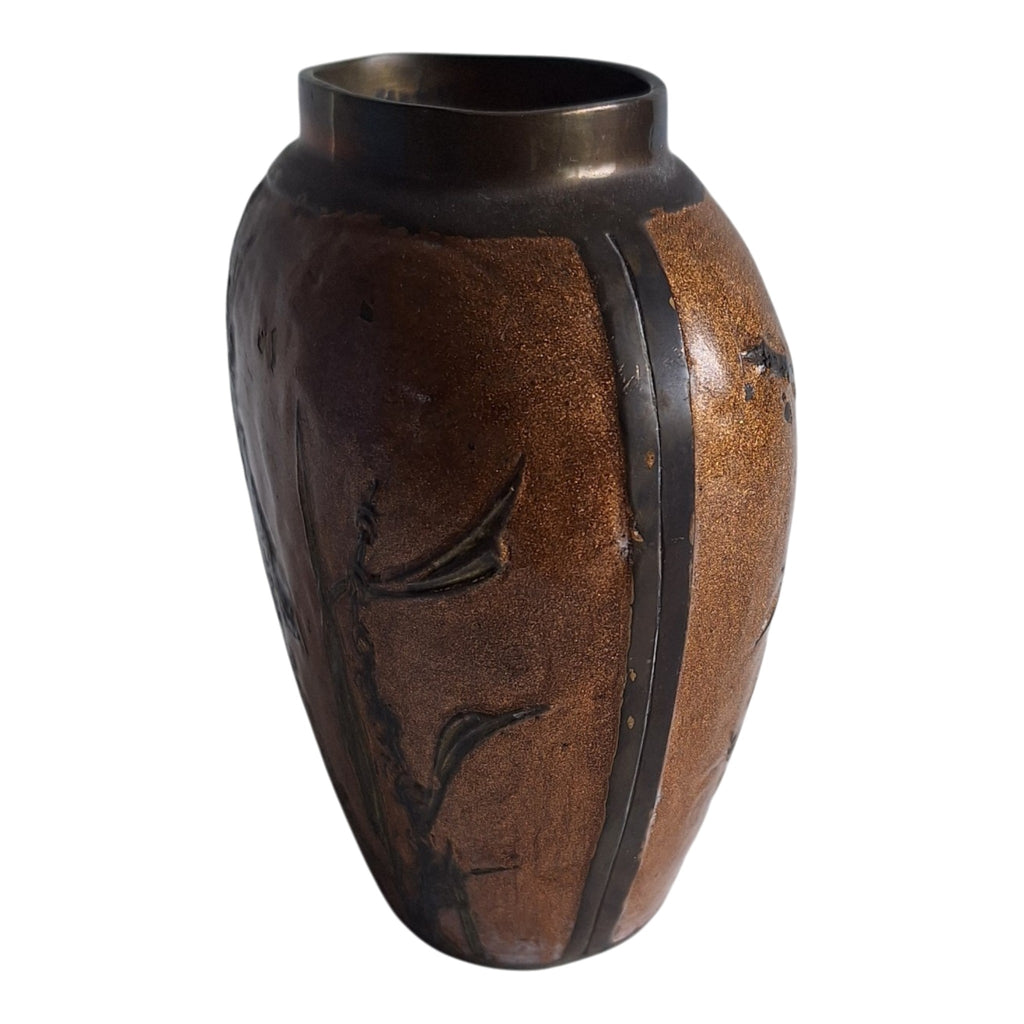 Brass Vase with Enamel and Bird Motif