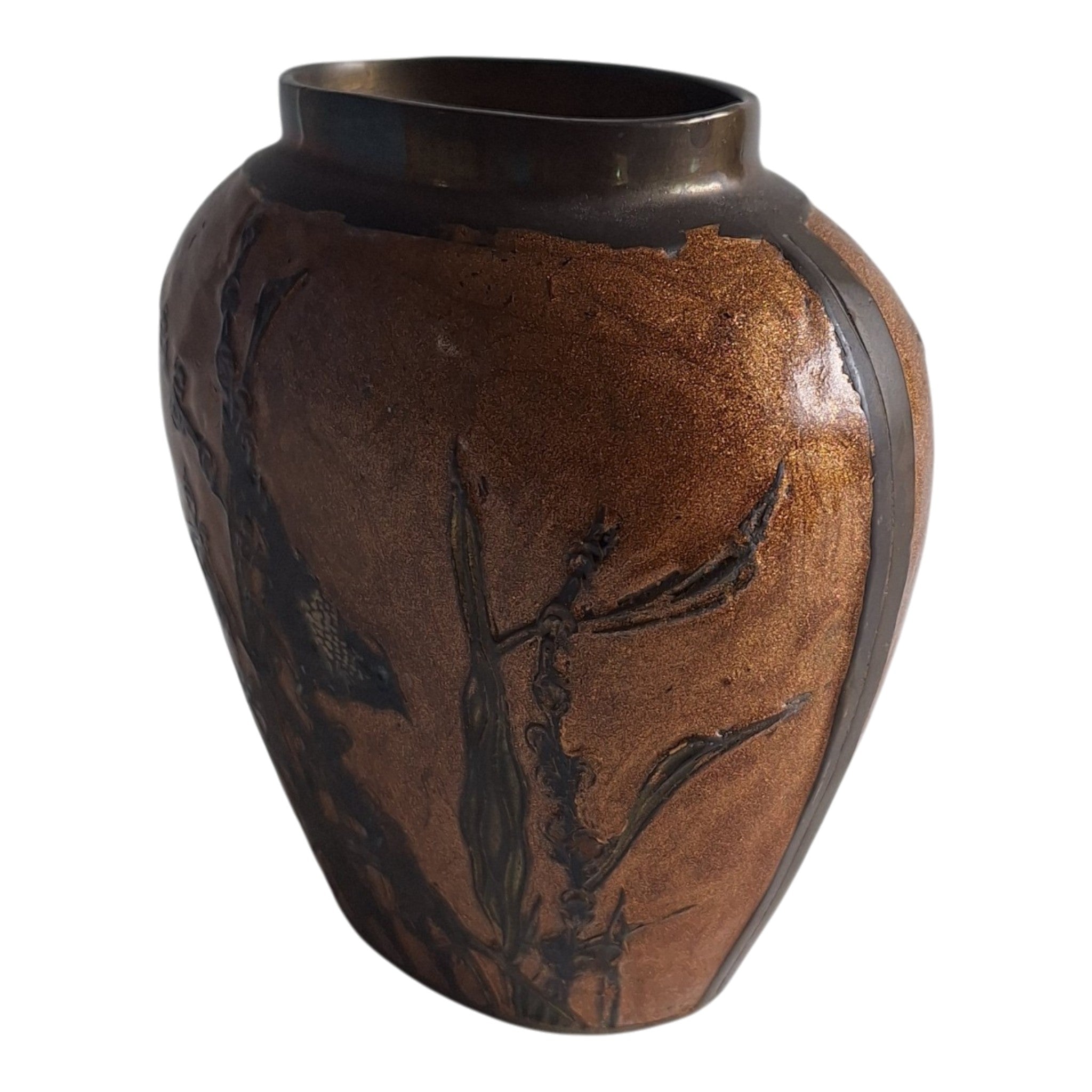 Brass Vase with Enamel and Bird Motif