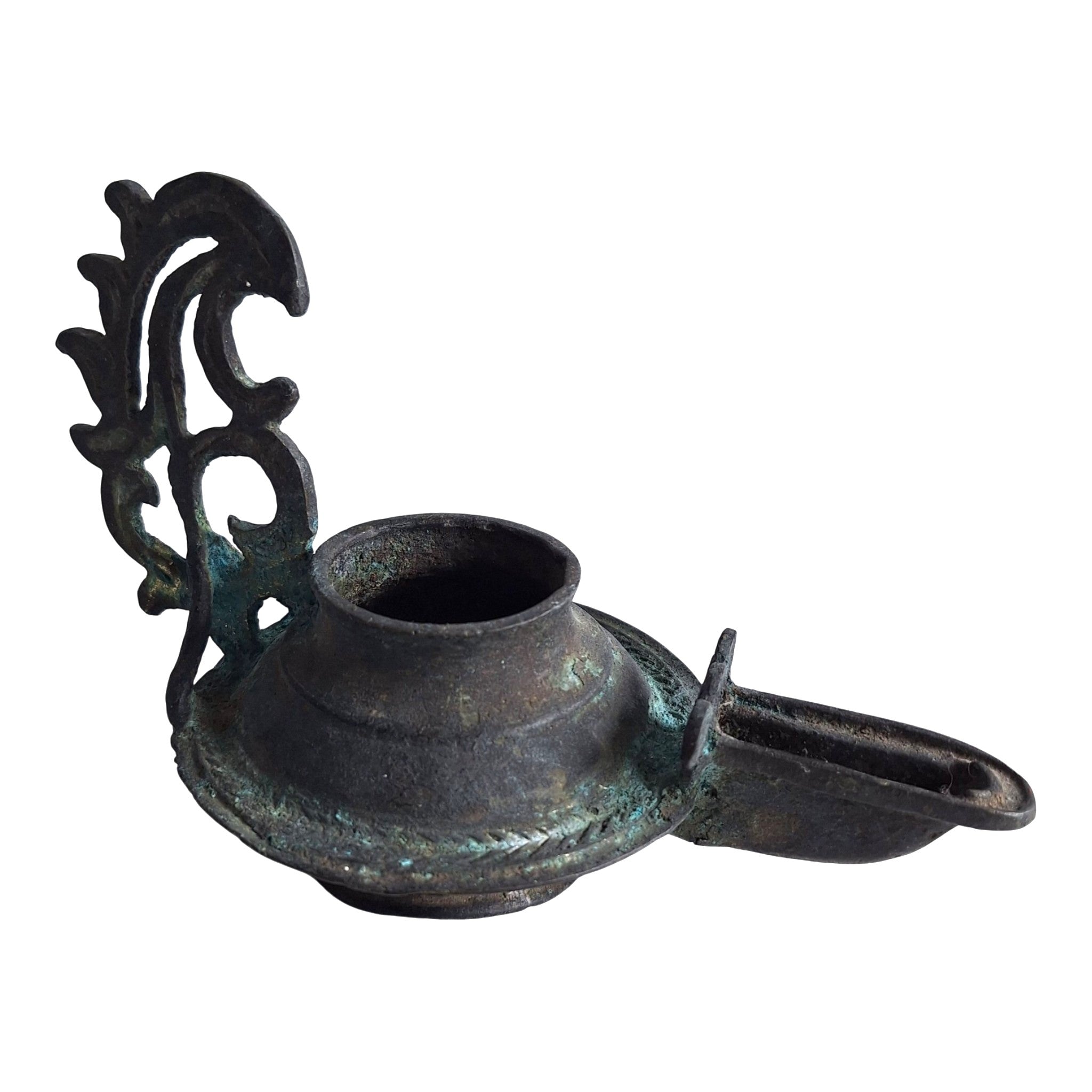 Bronzefarbene Öllampe im römischen Stil mit Patina