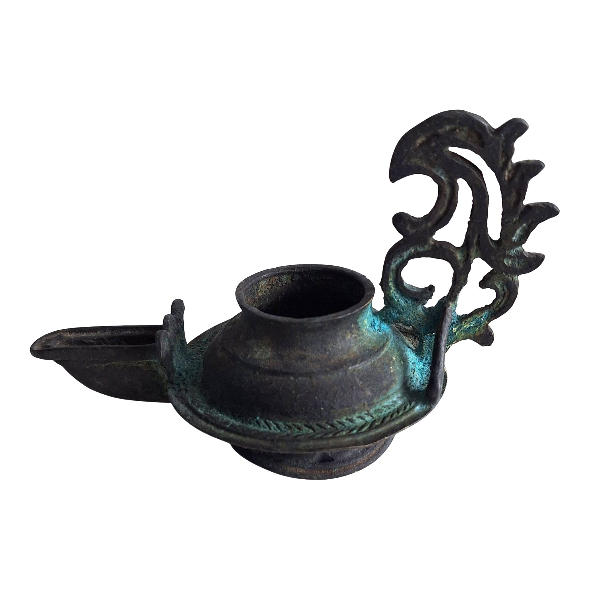 Bronzefarbene Öllampe im römischen Stil mit Patina