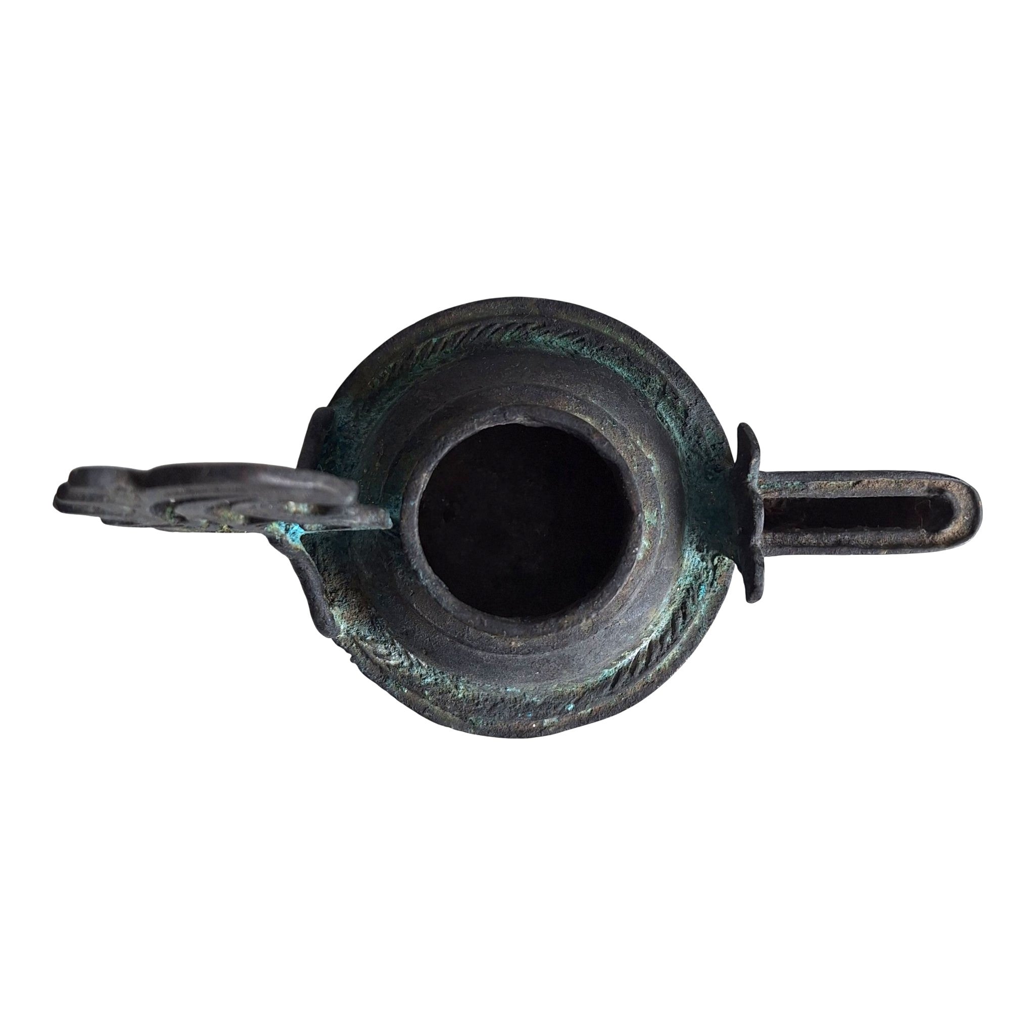 Bronzefarbene Öllampe im römischen Stil mit Patina