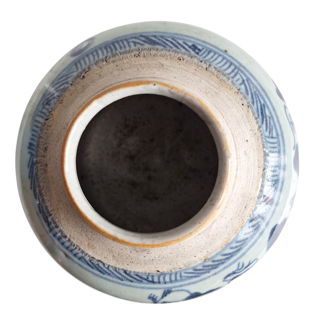 Antieke Chinese Blauw-Witte Gemberpot met Rivierlandschap