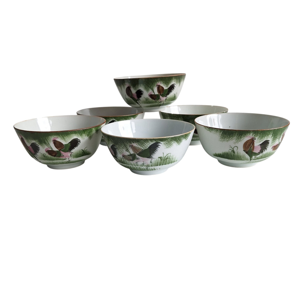 Set van 6 Antieke Chinese porseleinen kommen, vaak aangeduid als "haan-kommen" (of Ji Gong Wan)