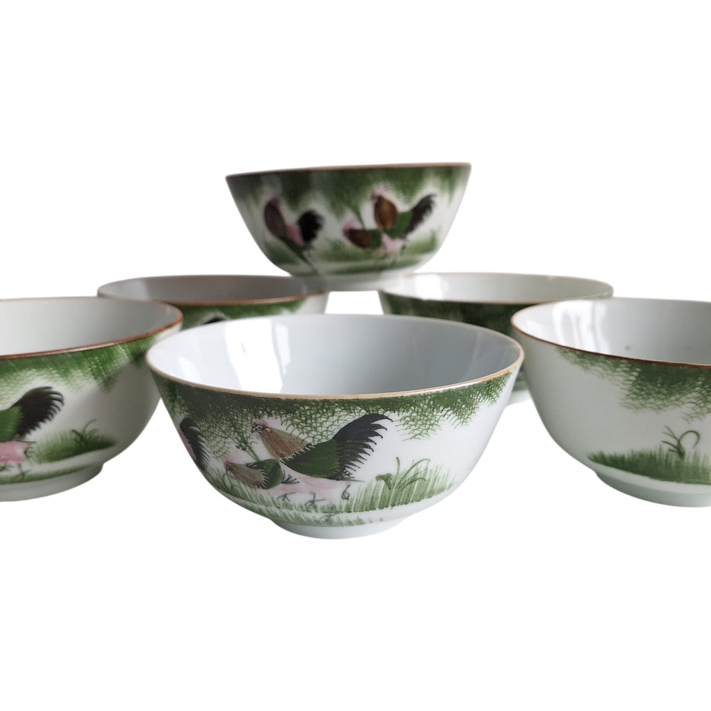 Set van 6 Antieke Chinese porseleinen kommen, vaak aangeduid als "haan-kommen" (of Ji Gong Wan)