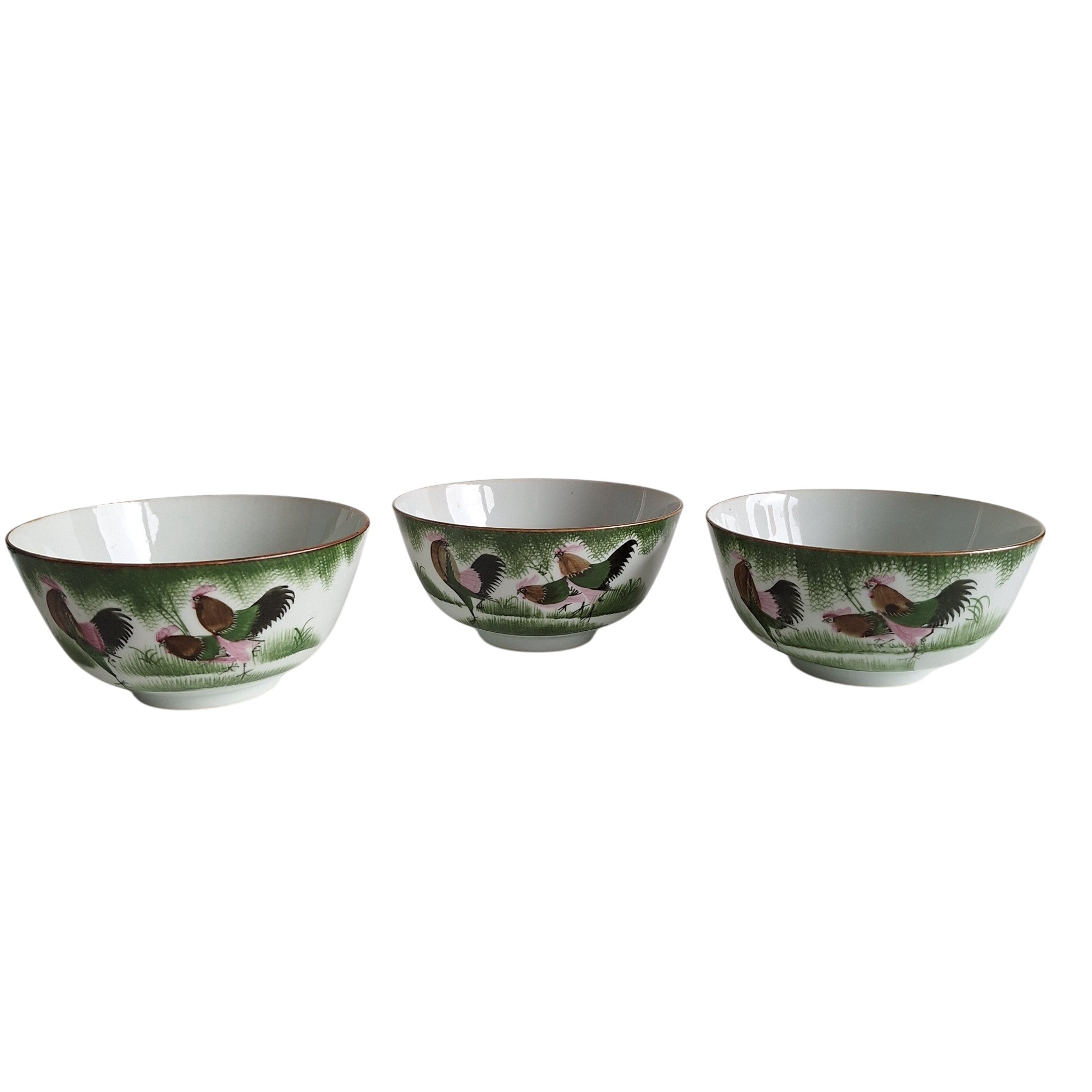 Set van 6 Antieke Chinese porseleinen kommen, vaak aangeduid als "haan-kommen" (of Ji Gong Wan)