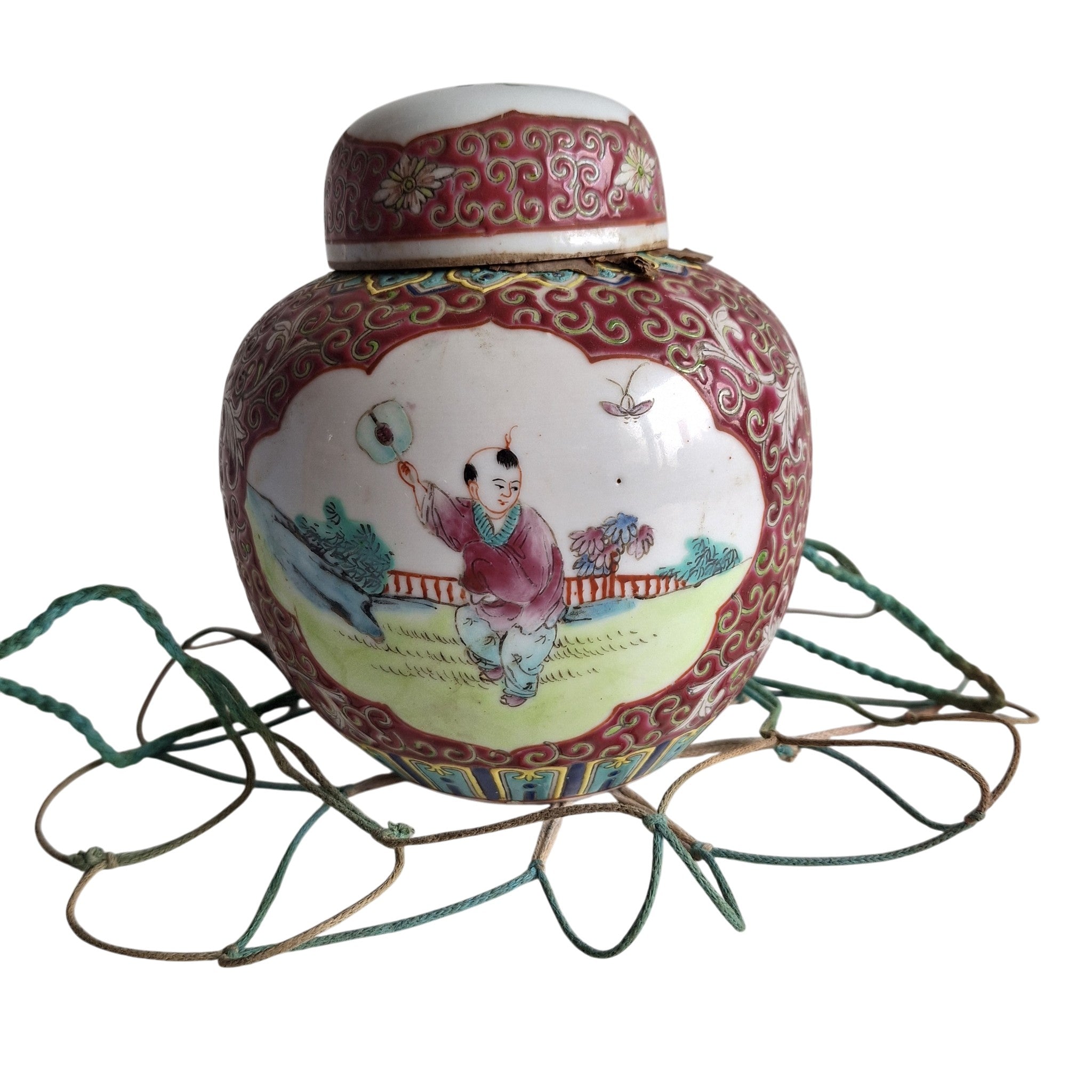 Chinese Famille Rose Gemberpot met Netwerk en Deksel