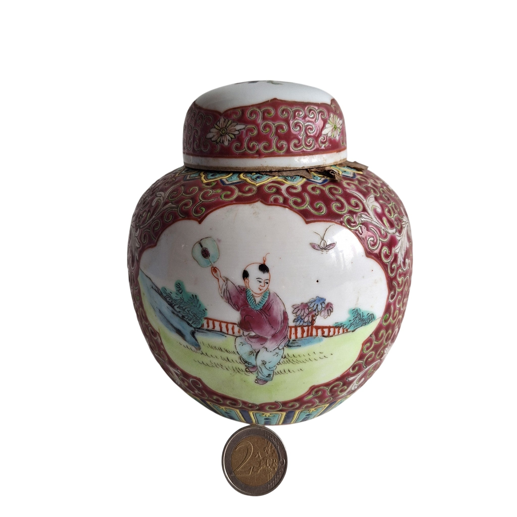Chinese Famille Rose Gemberpot met Netwerk en Deksel
