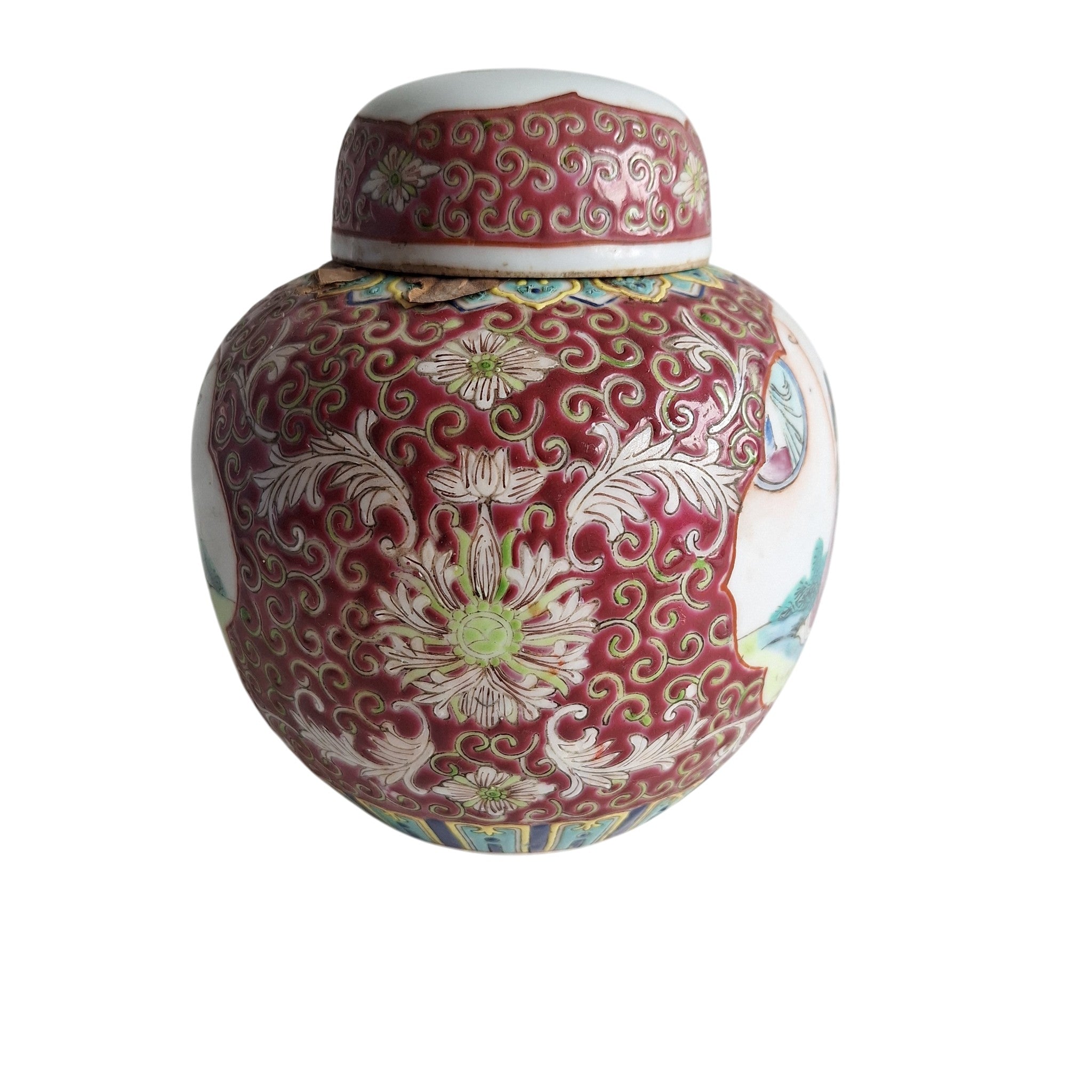 Chinese Famille Rose Gemberpot met Netwerk en Deksel