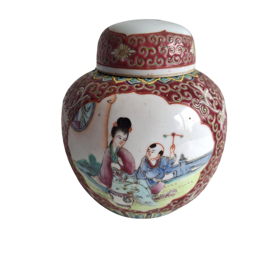 Chinese Famille Rose Gemberpot met Netwerk en Deksel