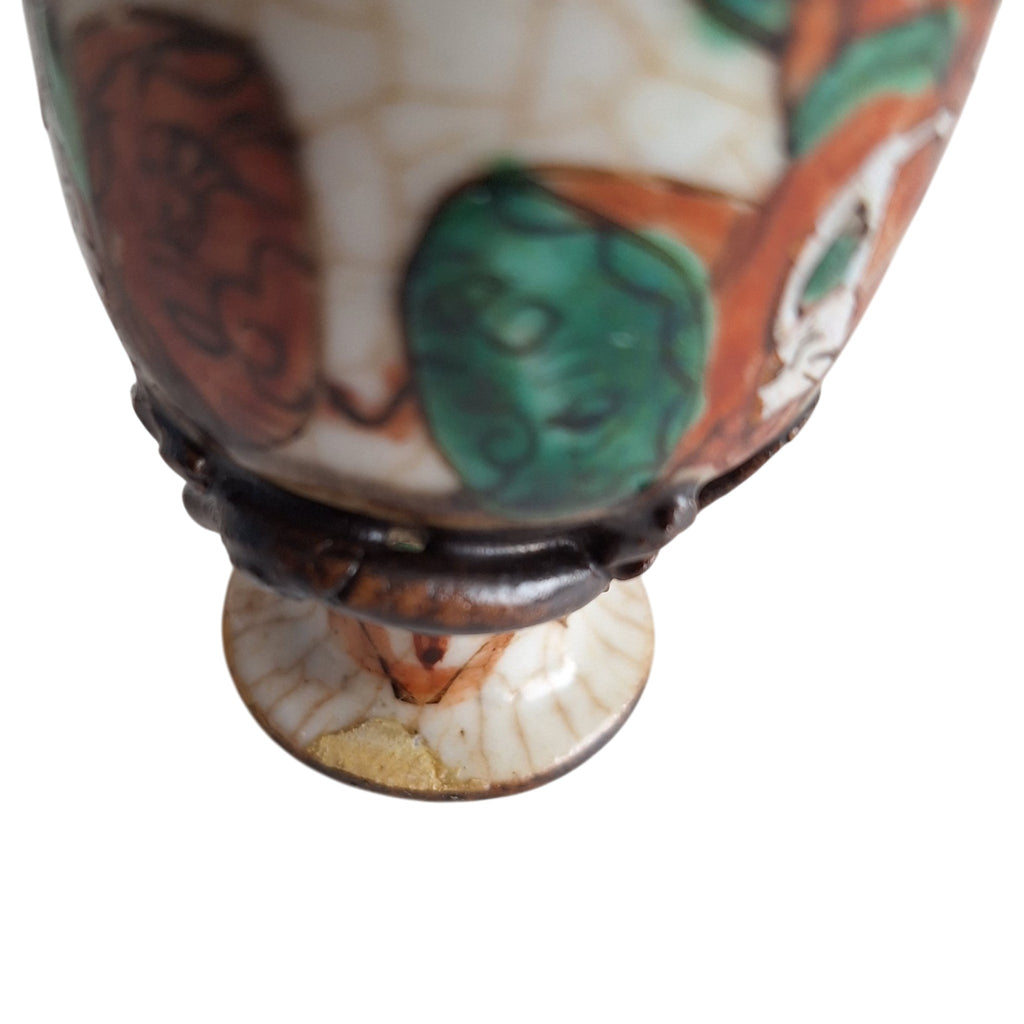 Set van 2 Nanking Stijl Miniatuurvaasjes – Chinees Porselein met Krijgersfiguren en Craquelé Glazuur