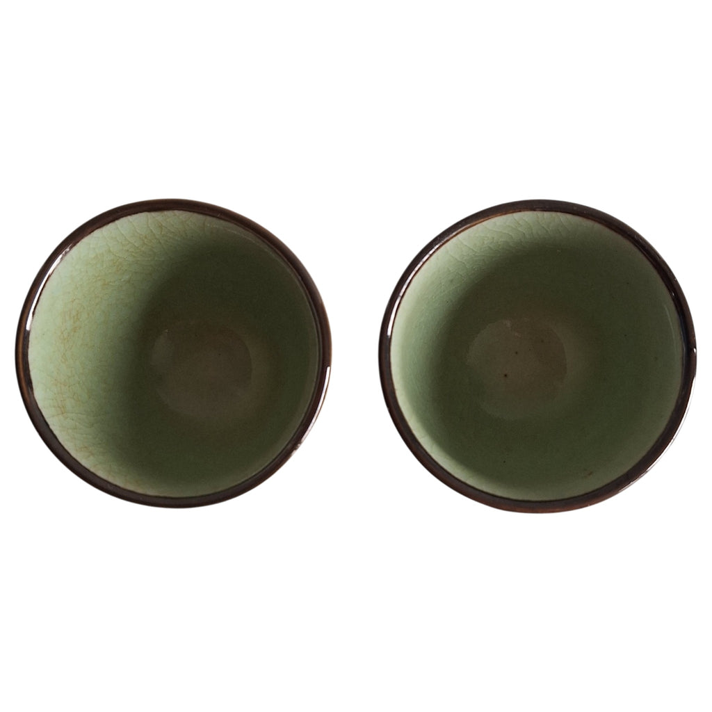 Set van 2 Celadon Kommetjes – Chinees Porselein met Craquelé Glazuur en Shou-karakter