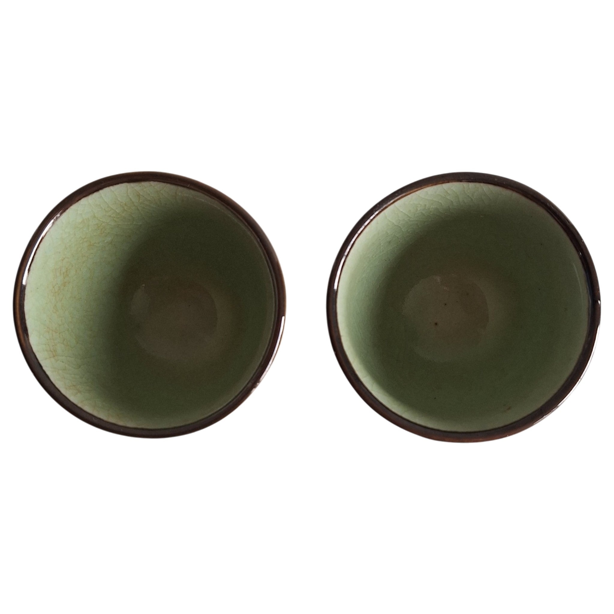 Set van 2 Celadon Kommetjes – Chinees Porselein met Craquelé Glazuur en Shou-karakter