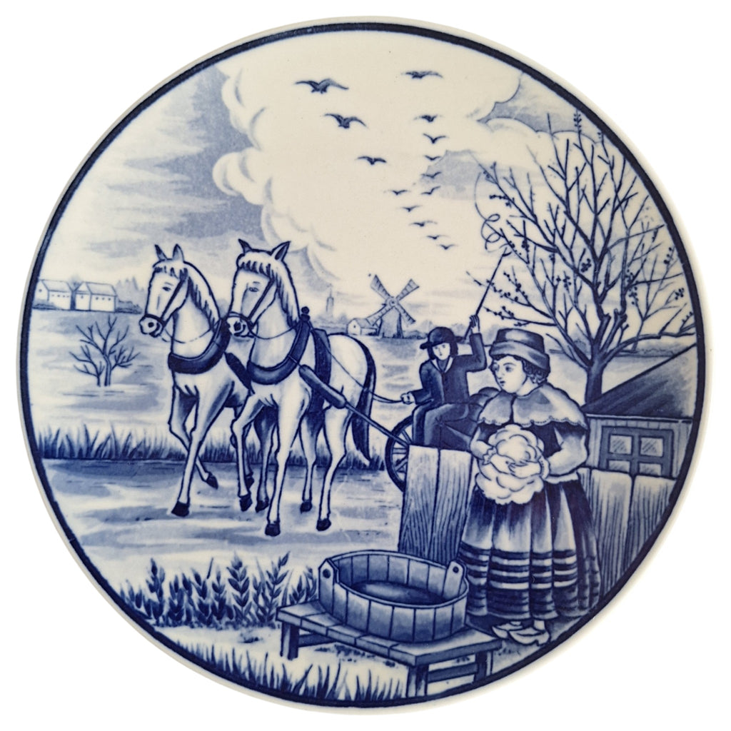 Royal Delfts Blauw Wandbord – Nederlands Landschap, Vier Jaargetijden Serie