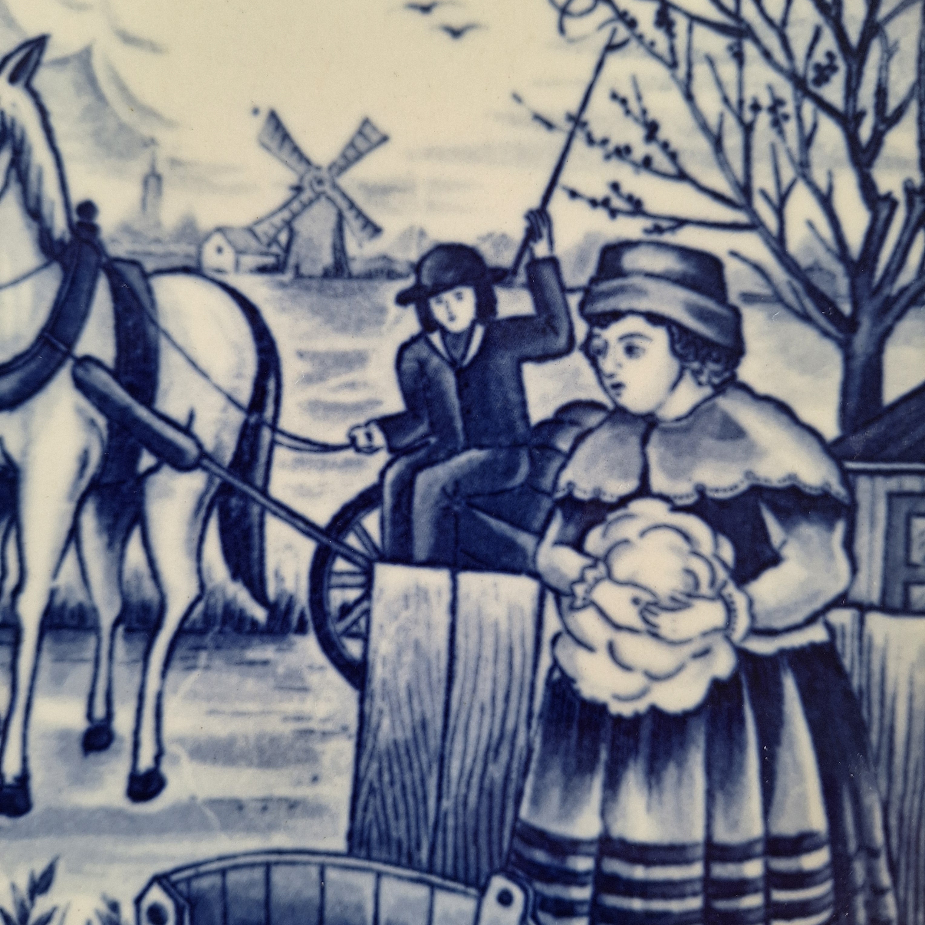 Royal Delfts Blauw Wandbord – Nederlands Landschap, Vier Jaargetijden Serie