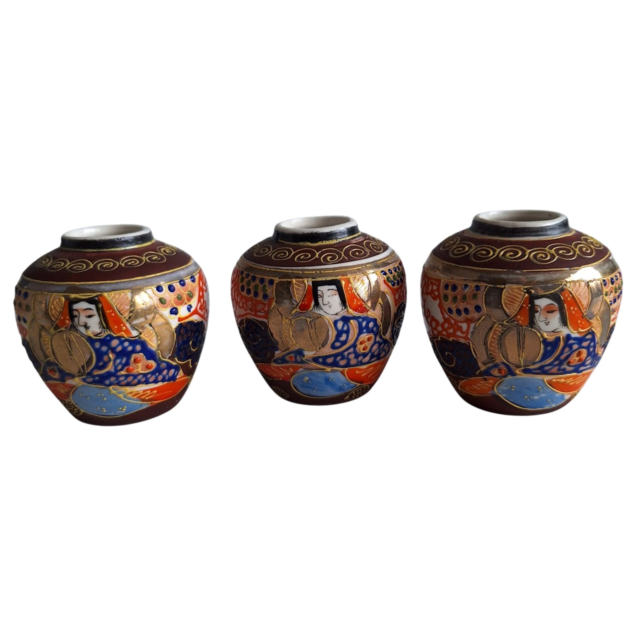 3 Satsuma miniature vases