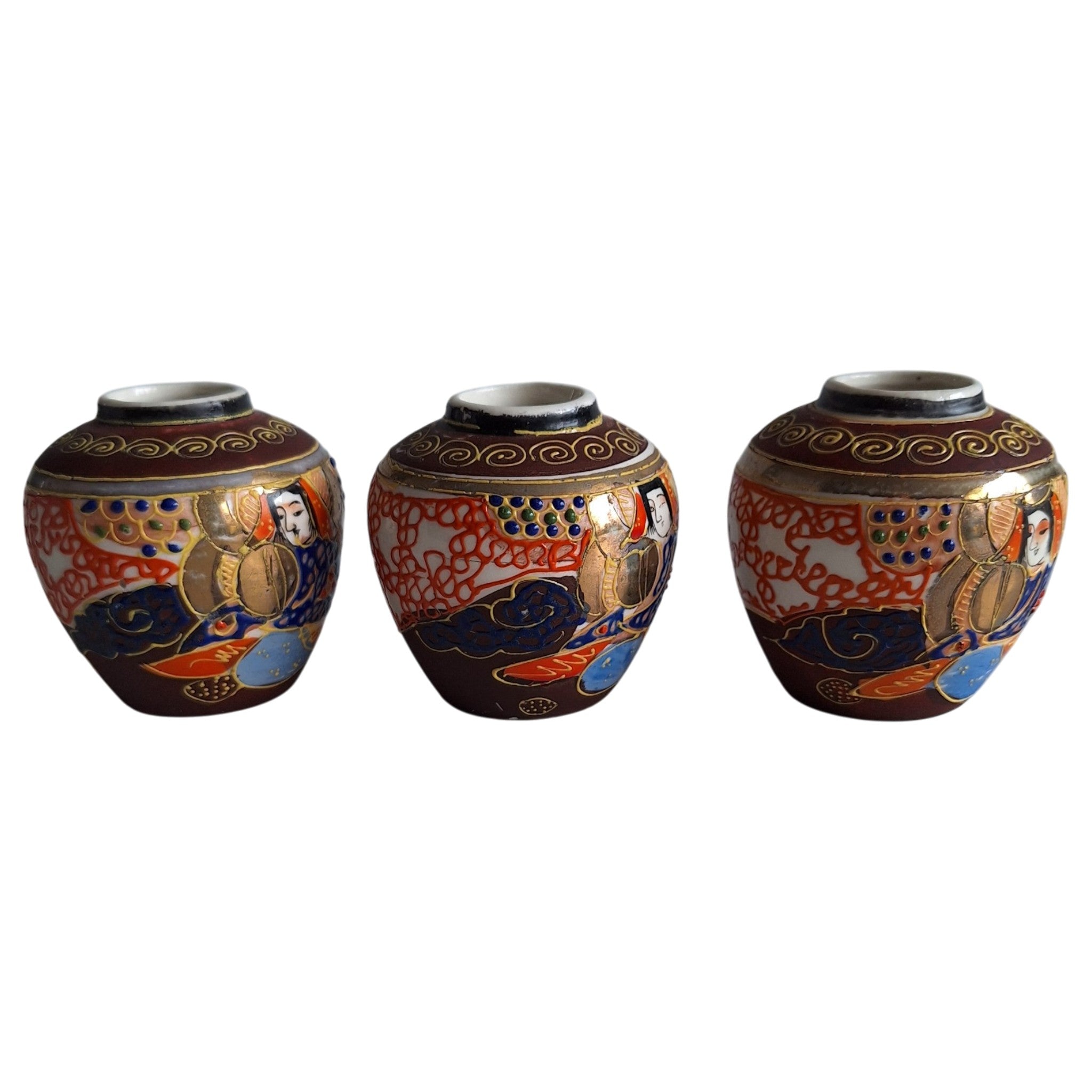 3 Satsuma miniature vases