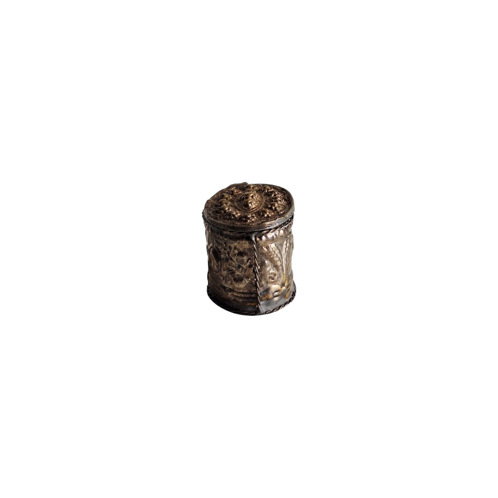 Silver Plated Pill Box with Embossed Floral Motif – Repoussé Technique, Antique Patina