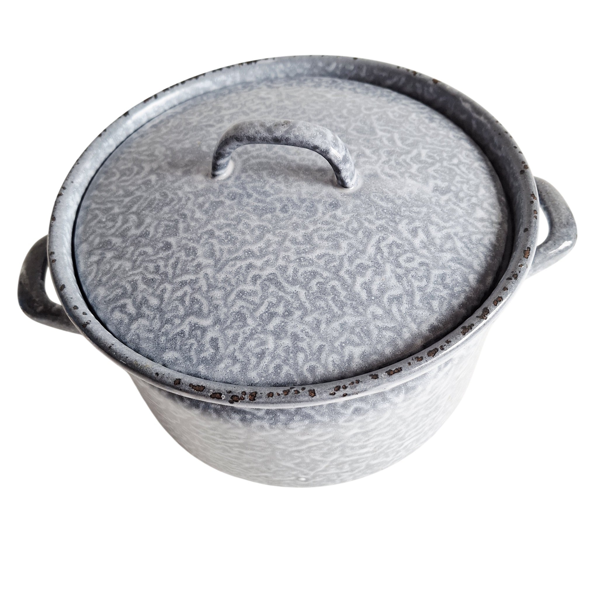 Grote Geëmailleerde Pan Grijsgewolkt – Brocante Emaille Kookpot jaren 30