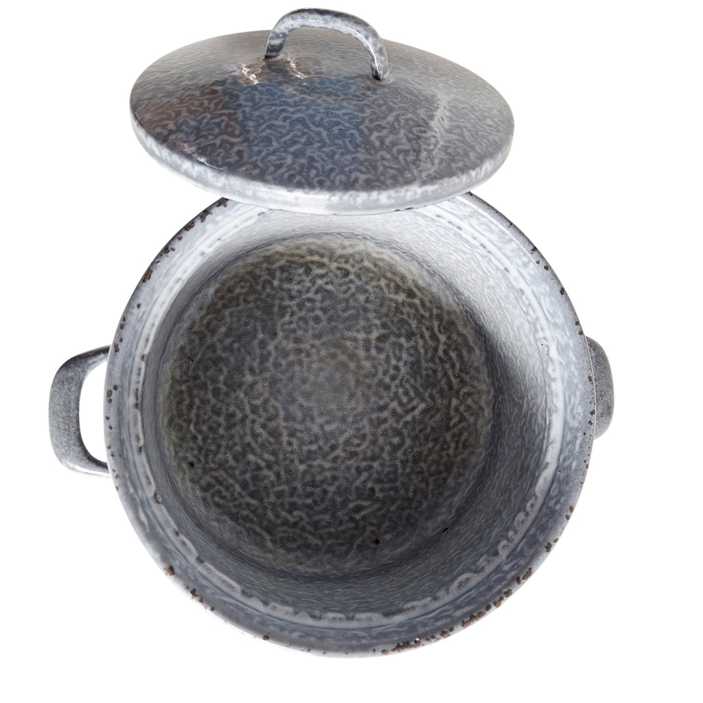Grote Geëmailleerde Pan Grijsgewolkt – Brocante Emaille Kookpot jaren 30