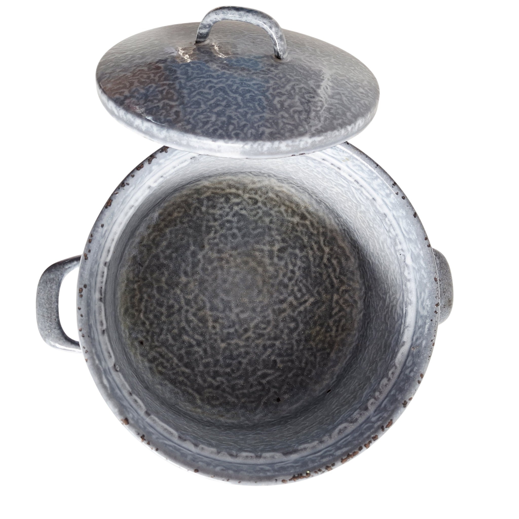 Grote Geëmailleerde Pan Grijsgewolkt – Brocante Emaille Kookpot jaren 30