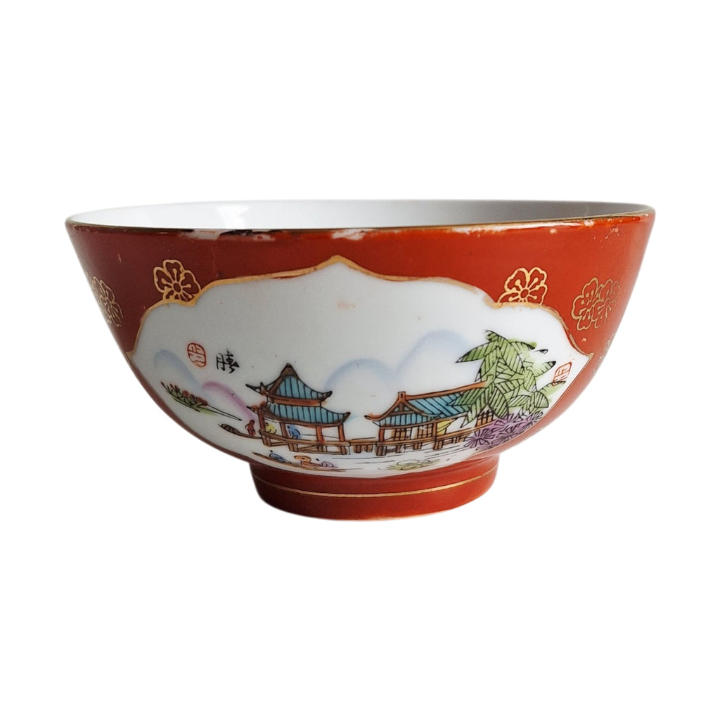 Chinese Porseleinen Rijstkom Rood Glazuur met Landschapsdecor