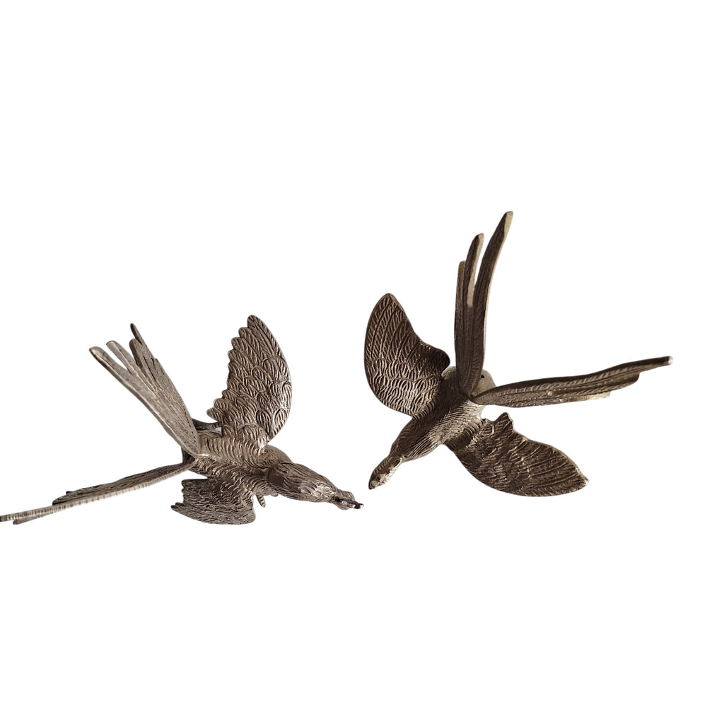 Paar metalen kemphaantjes - vechtende hanen beeldjes Frans decoratief - set van 2