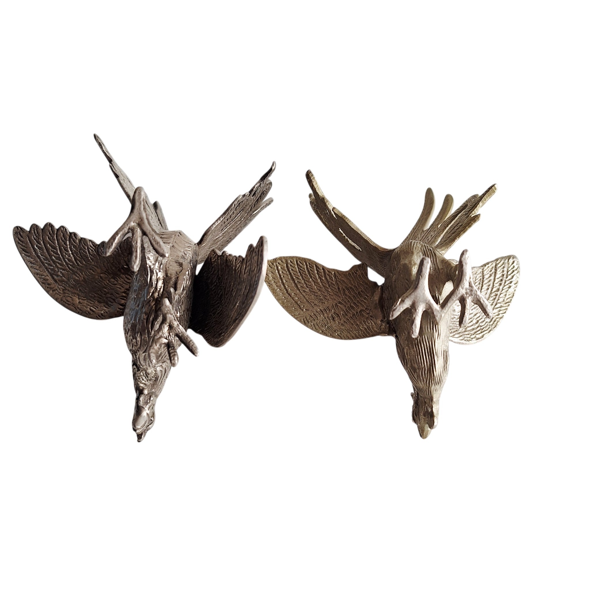 Paar metalen kemphaantjes - vechtende hanen beeldjes Frans decoratief - set van 2