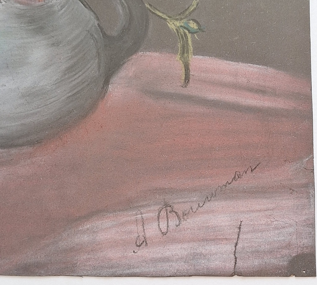 Bloemenstilleven op Krijt - Gesigneerd A. Bouman Ingelijst met Glas
