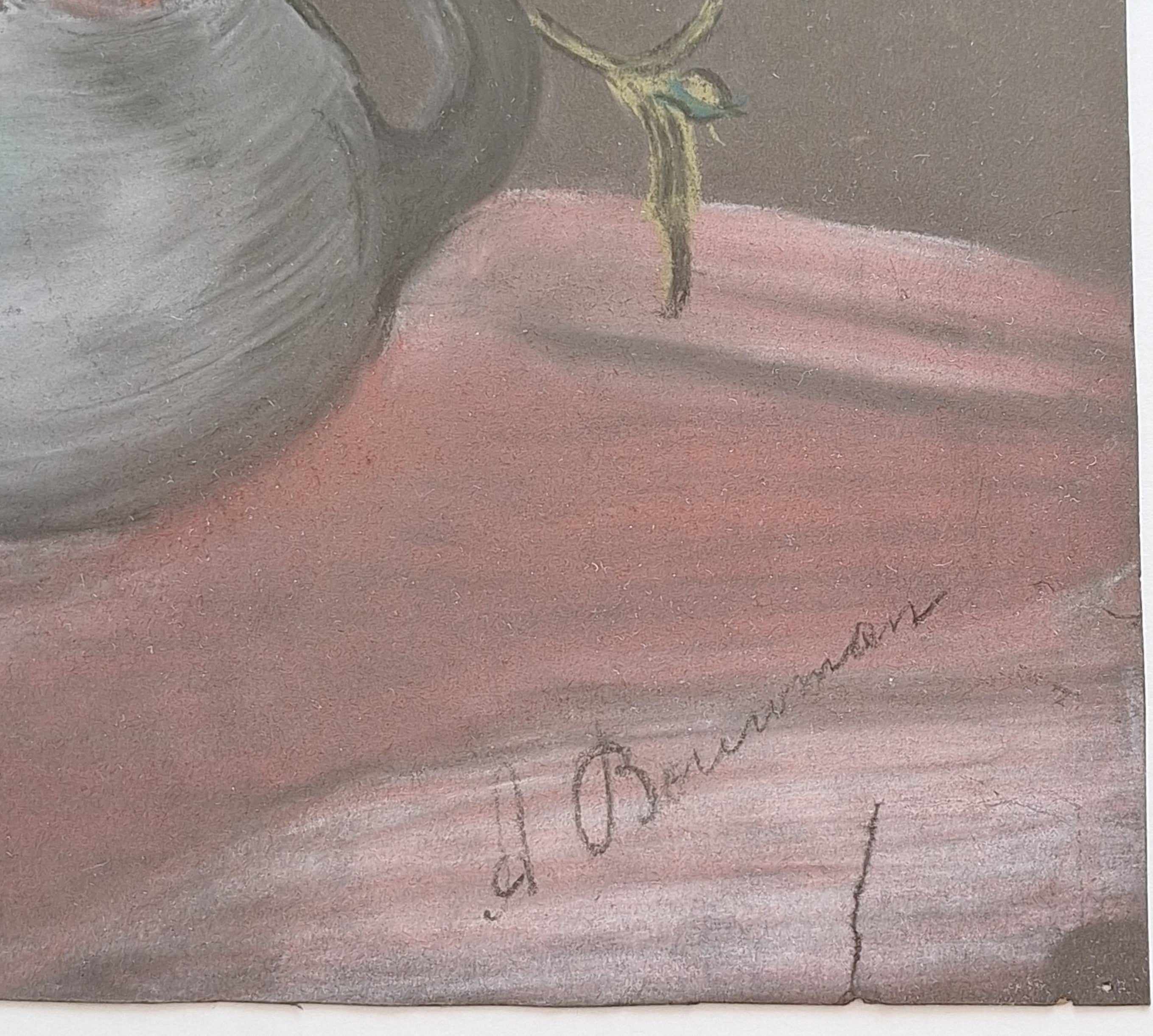 Bloemenstilleven op Krijt - Gesigneerd A. Bouman Ingelijst met Glas