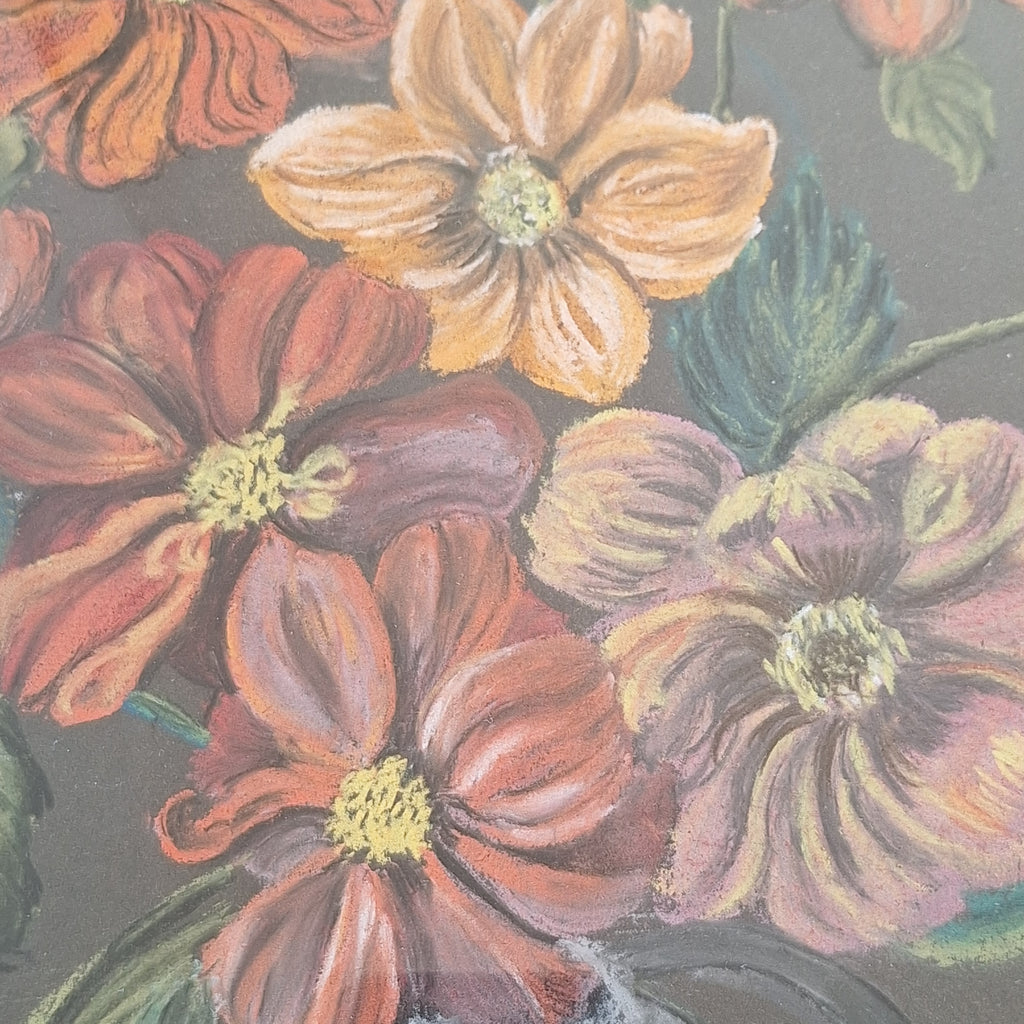 Bloemenstilleven op Krijt - Gesigneerd A. Bouman Ingelijst met Glas