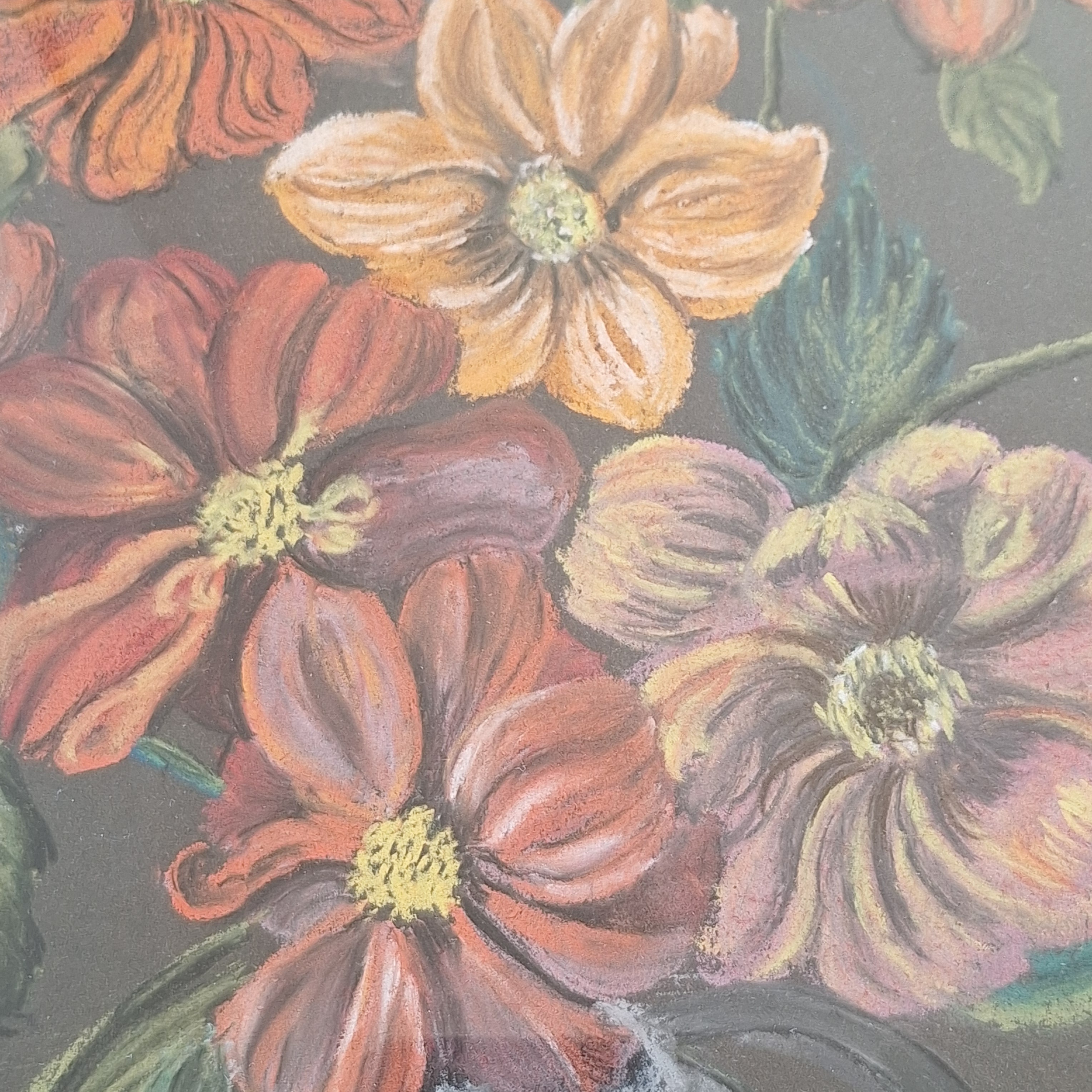 Bloemenstilleven op Krijt - Gesigneerd A. Bouman Ingelijst met Glas