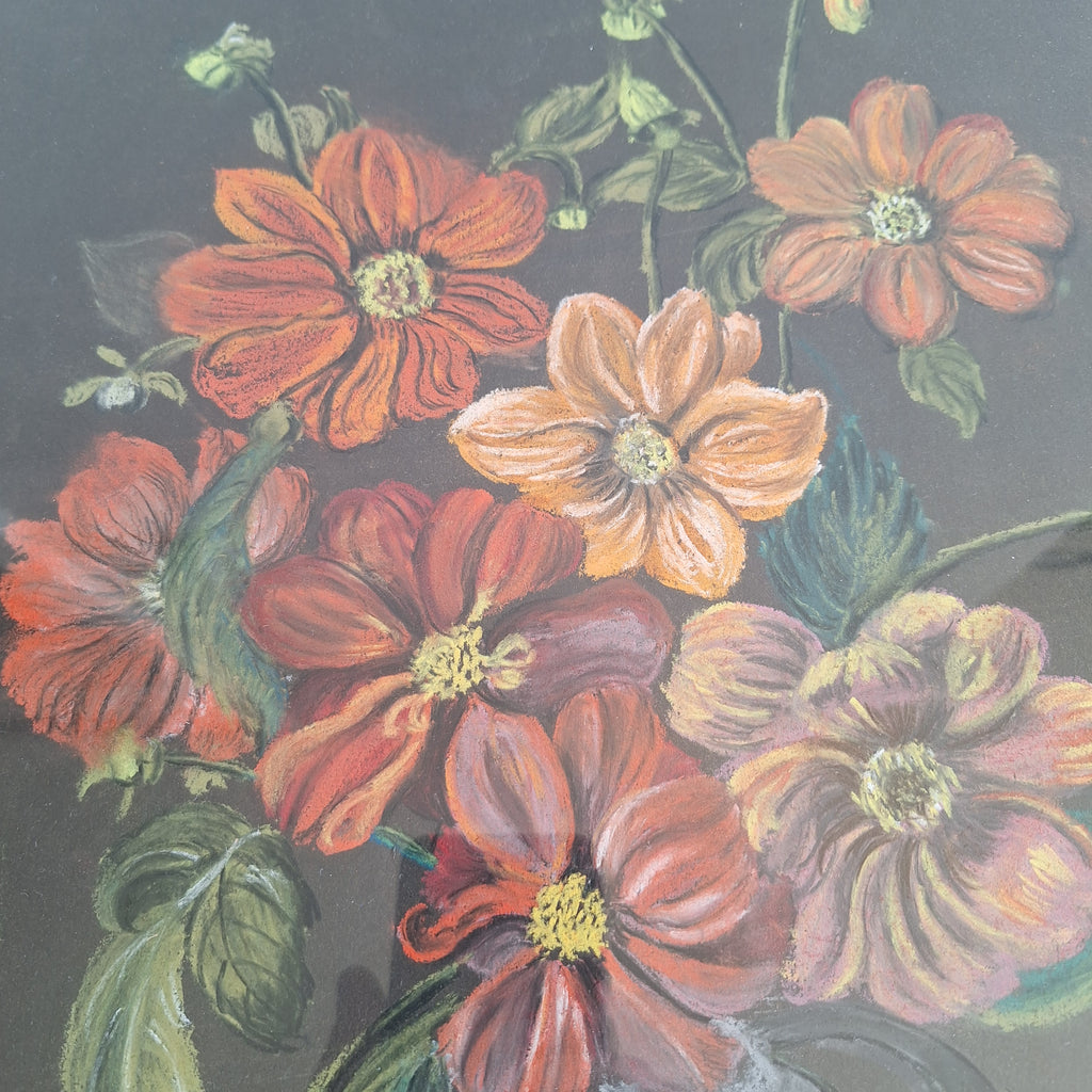Bloemenstilleven op Krijt - Gesigneerd A. Bouman Ingelijst met Glas