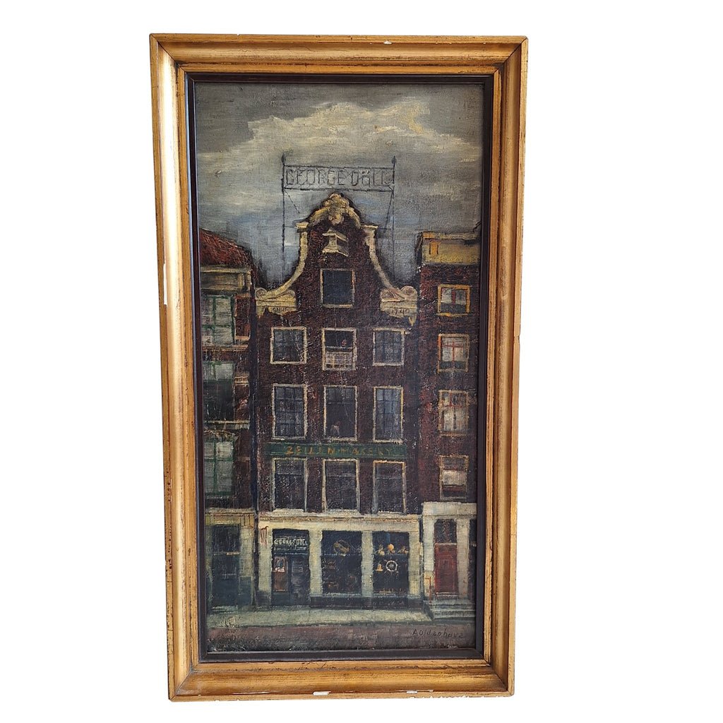 Olieverf op Board Ingelijst - A. Oldenhove Amsterdams Grachtenpand Prins Hendrikkade