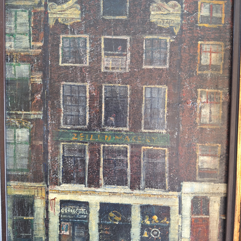 Olieverf op Board Ingelijst - A. Oldenhove Amsterdams Grachtenpand Prins Hendrikkade