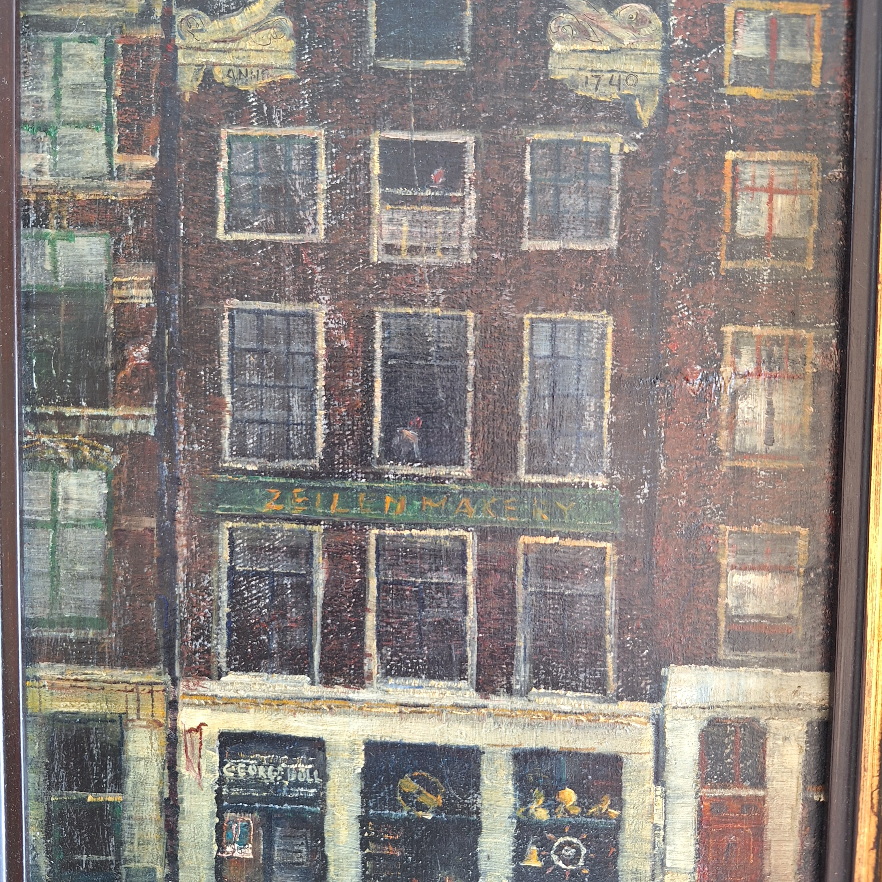 Olieverf op Board Ingelijst - A. Oldenhove Amsterdams Grachtenpand Prins Hendrikkade