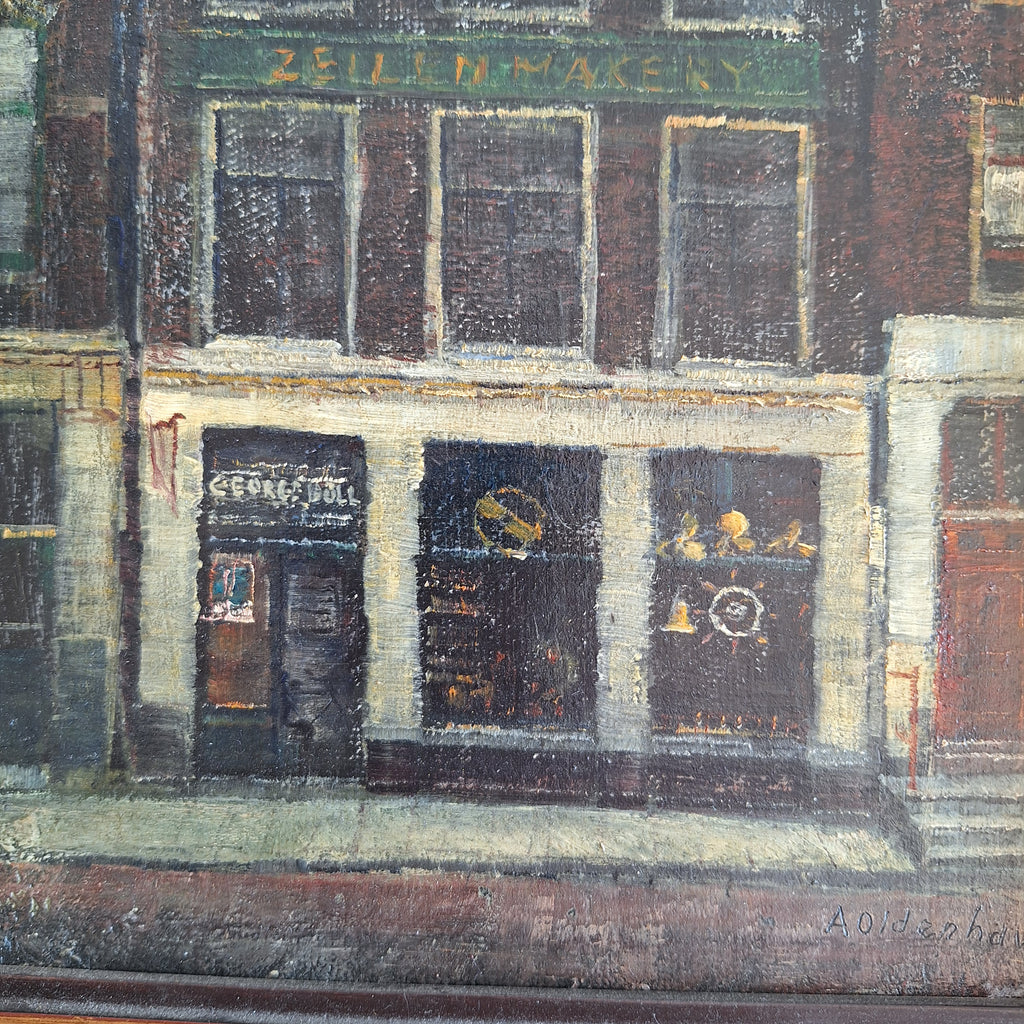 Olieverf op Board Ingelijst - A. Oldenhove Amsterdams Grachtenpand Prins Hendrikkade