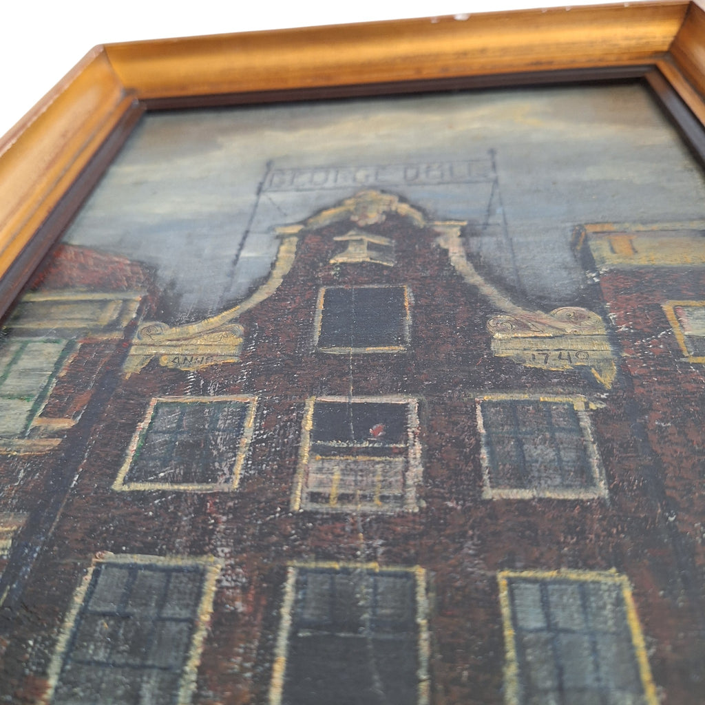 Olieverf op Board Ingelijst - A. Oldenhove Amsterdams Grachtenpand Prins Hendrikkade