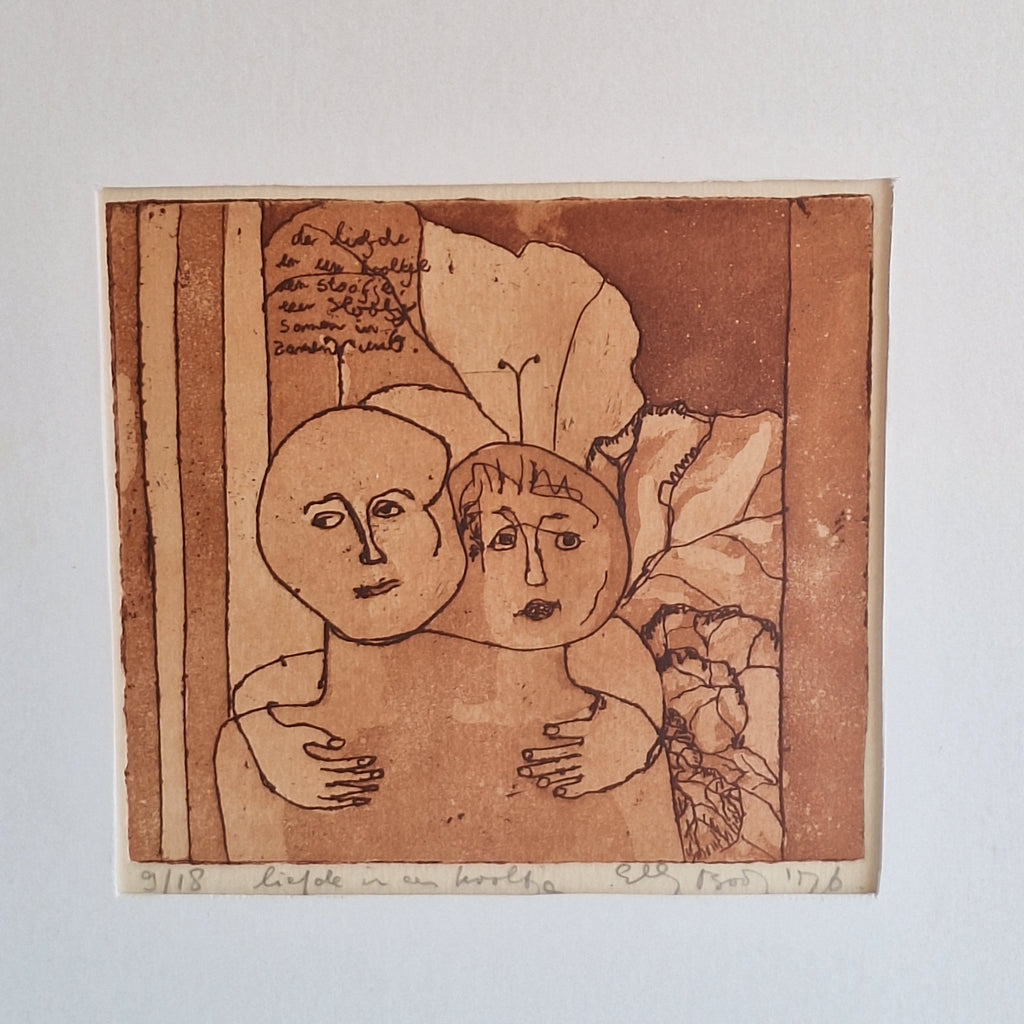 Ets Ingelijst - Liefde in een Kooltje 9/18 Gesigneerd 1976