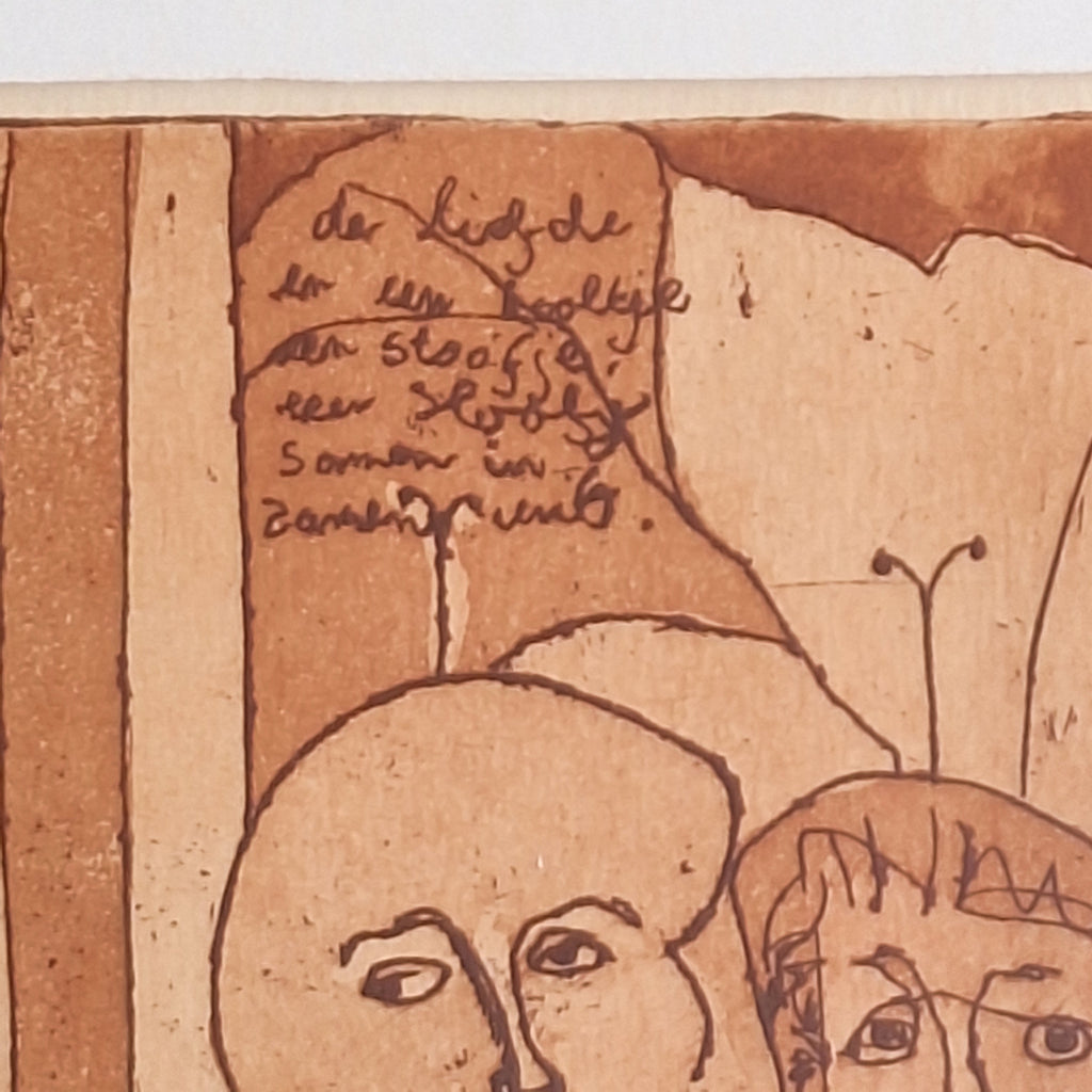 Ets Ingelijst - Liefde in een Kooltje 9/18 Gesigneerd 1976